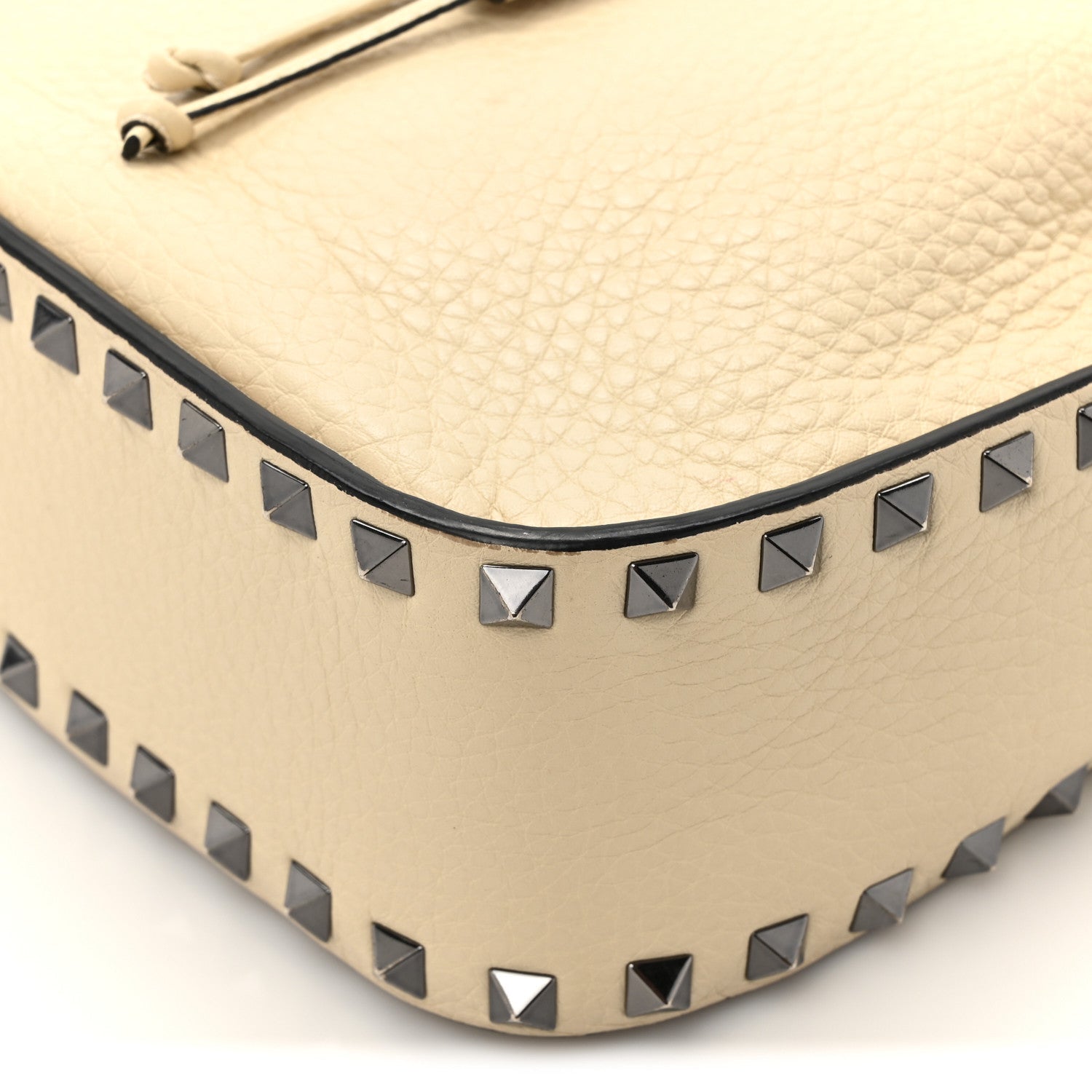 Grained Calfskin Rockstud Bucket Bag Ivory