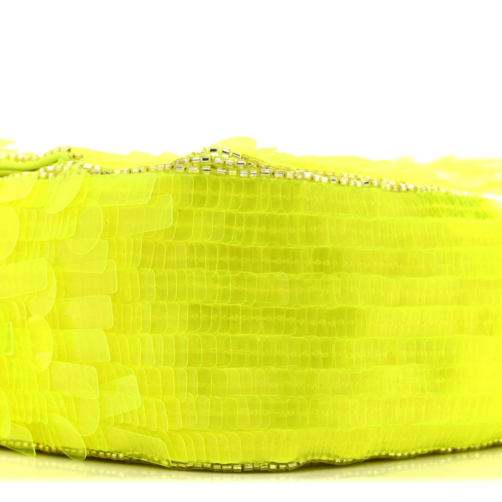 Sequin Paillettes Vitello Elaphe Grace Baguette Yellow Fluo