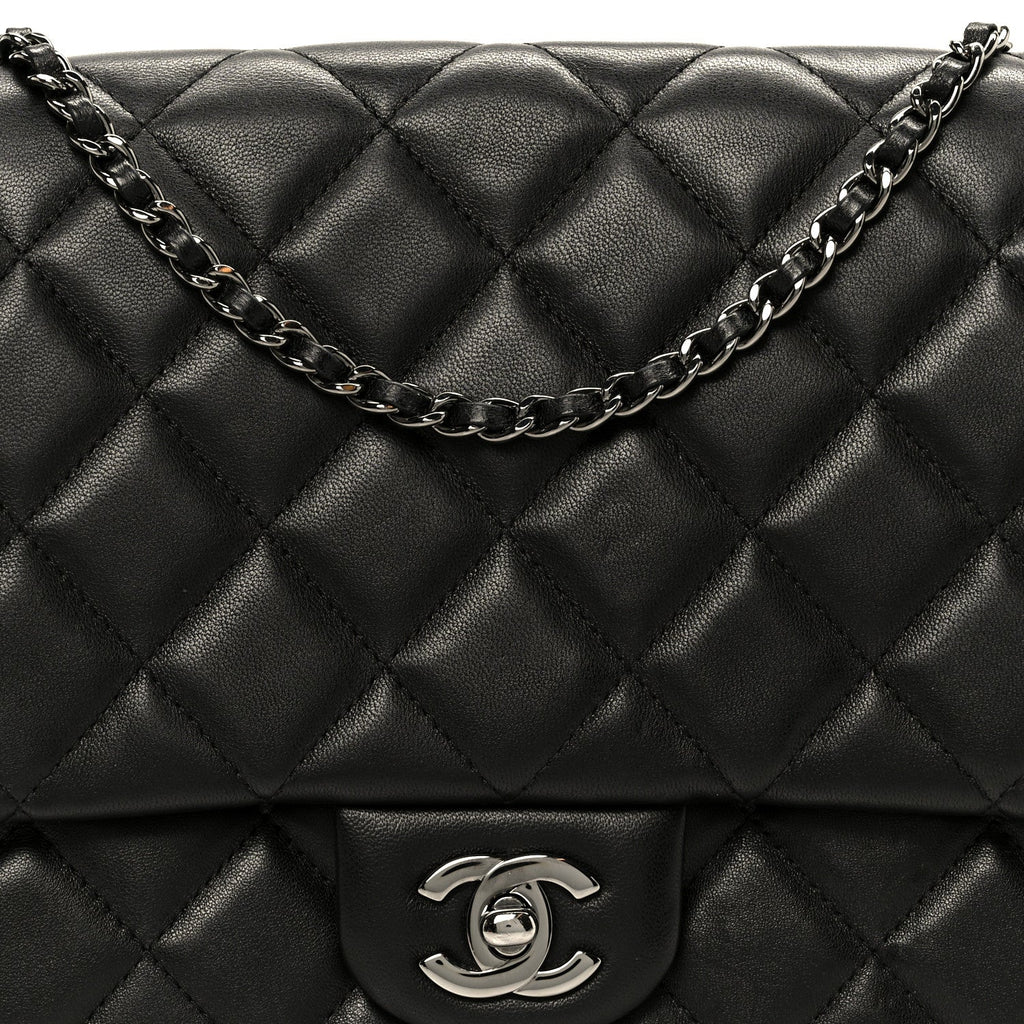 Lambskin Quilted Clutch With Chain Flap Black