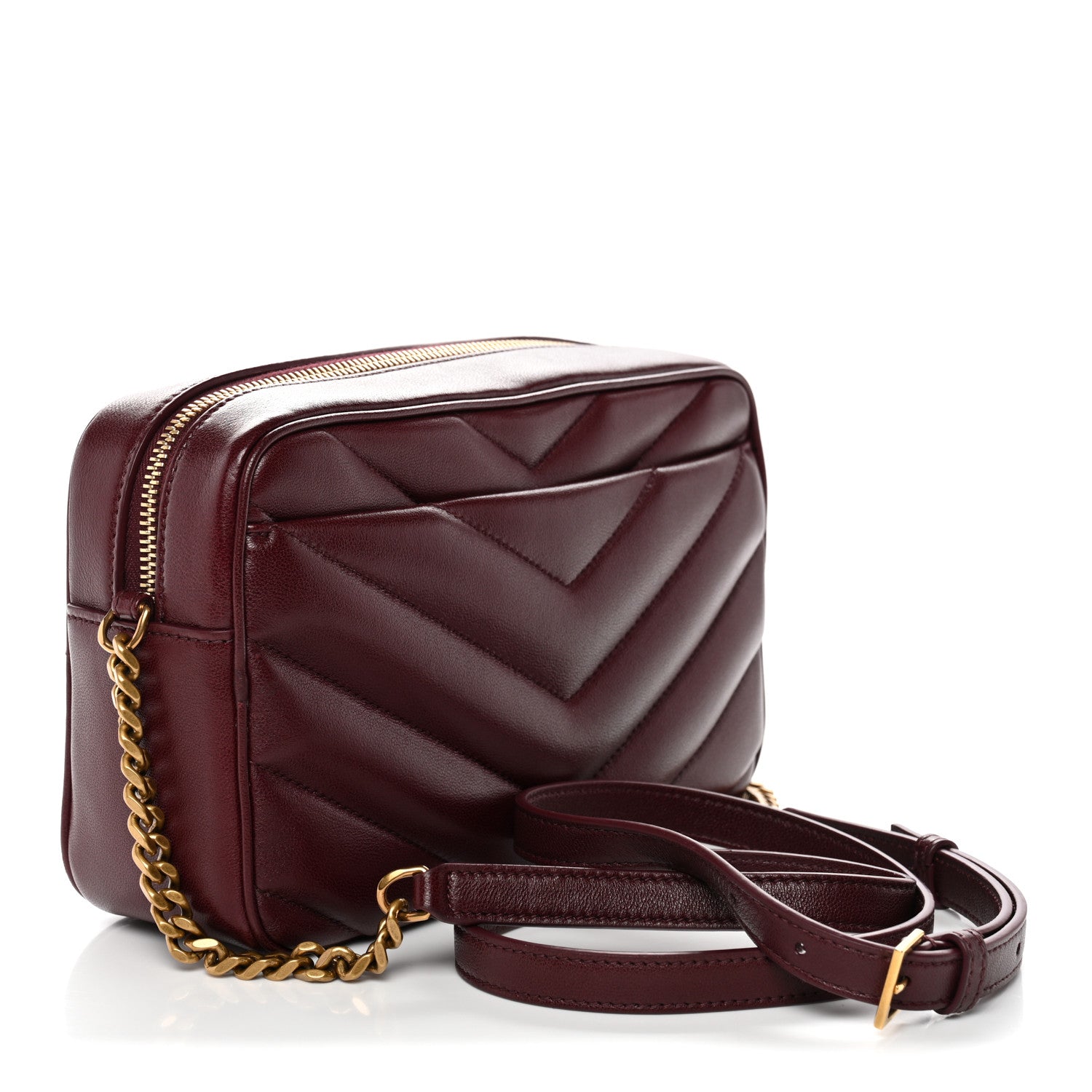 Lambskin Chevron Quilted Medium Loulou Camera Bag  Rouge Cabernet