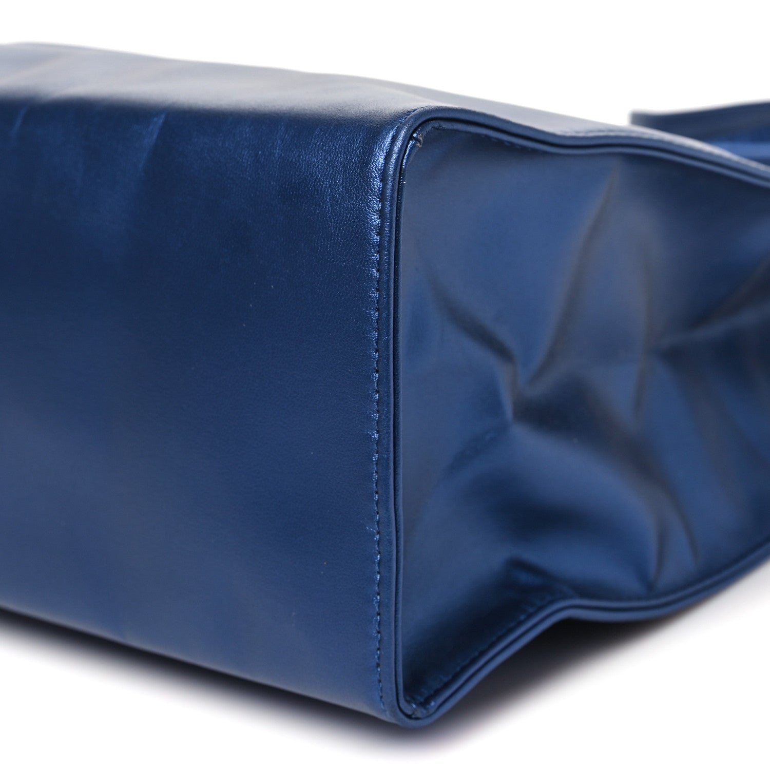 Metallic Vegan Leather Medium Shopping Bag Cobalt