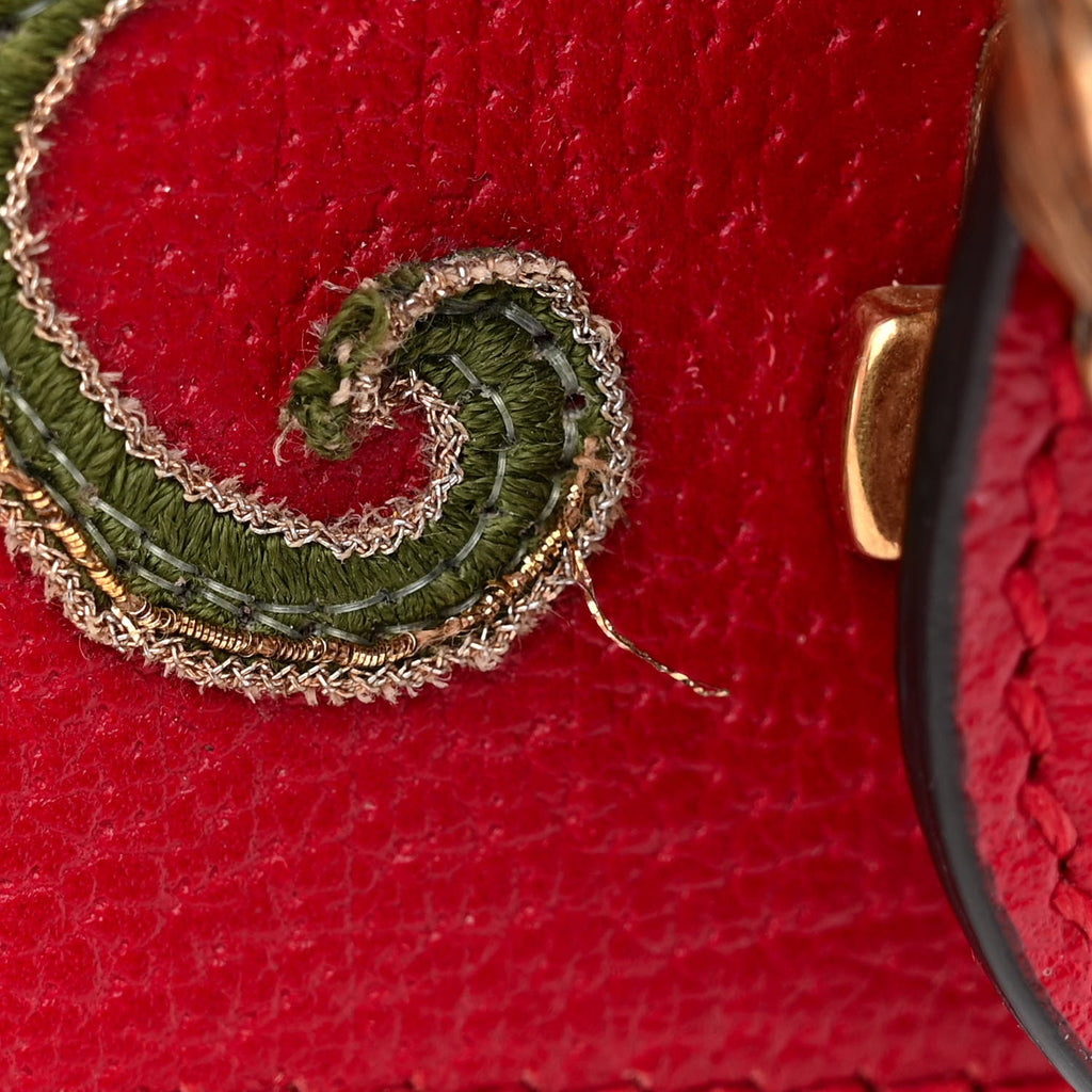 Calfskin Web Floral Embroidered Small Dionysus Shoulder Bag Hibiscus Red