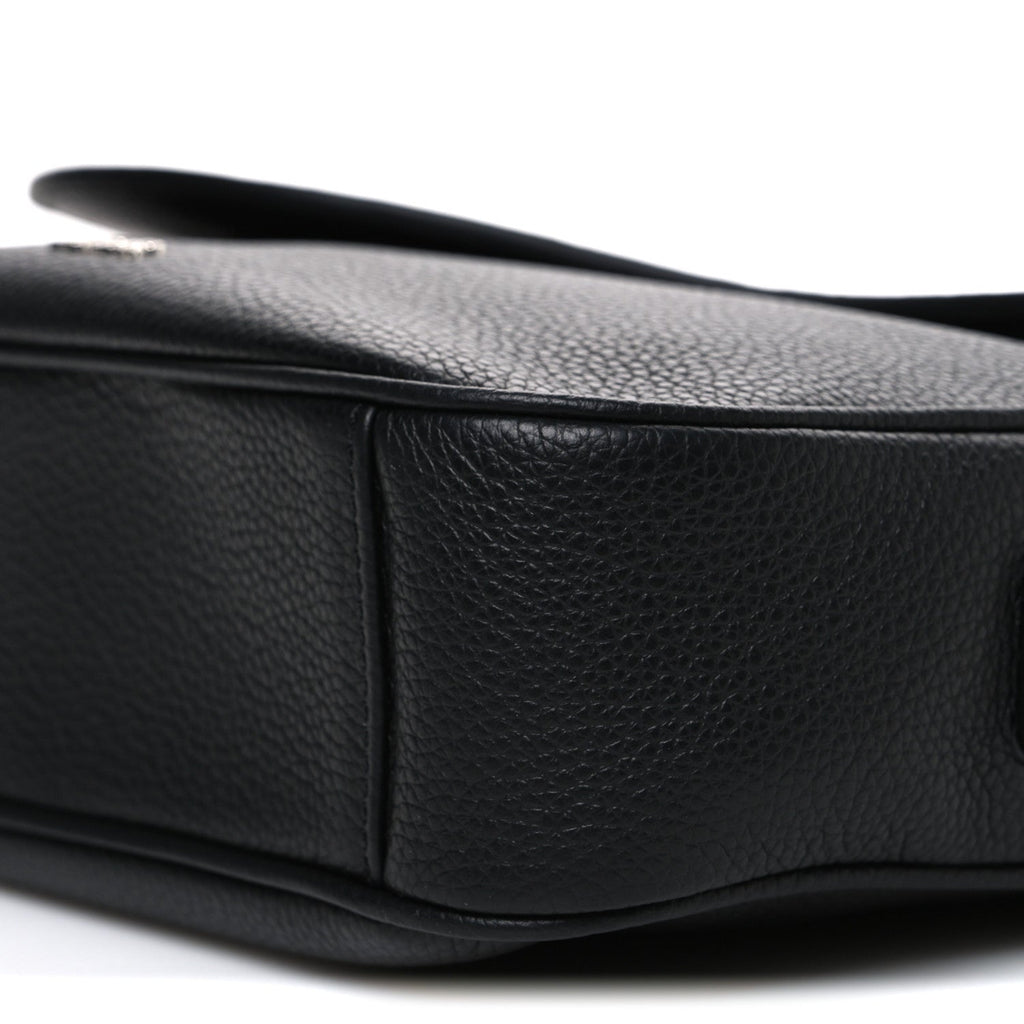 Grained Calfskin Saddle Messenger Bag Black