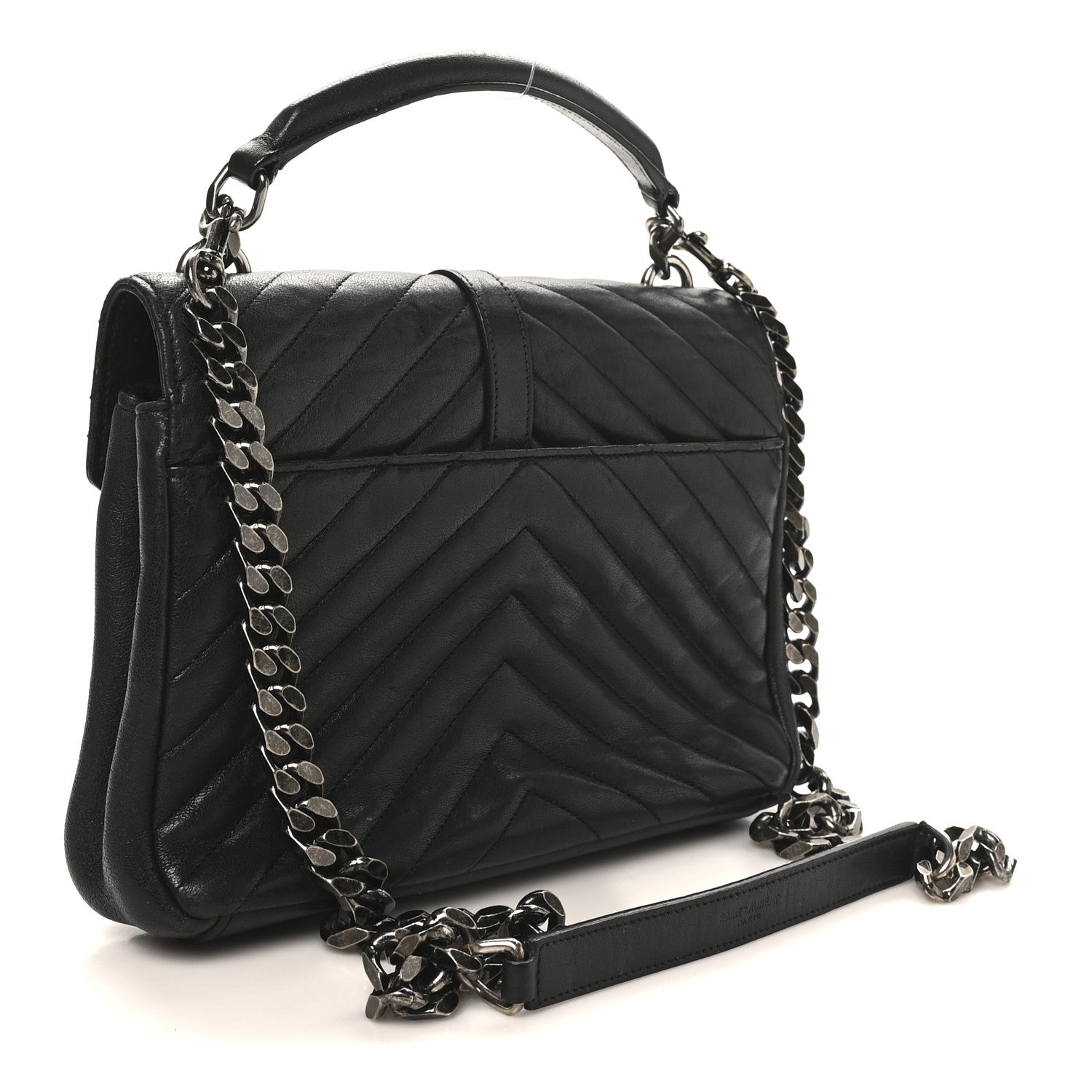 Sheepskin Matelasse Chevron Monogram Medium College Bag Black