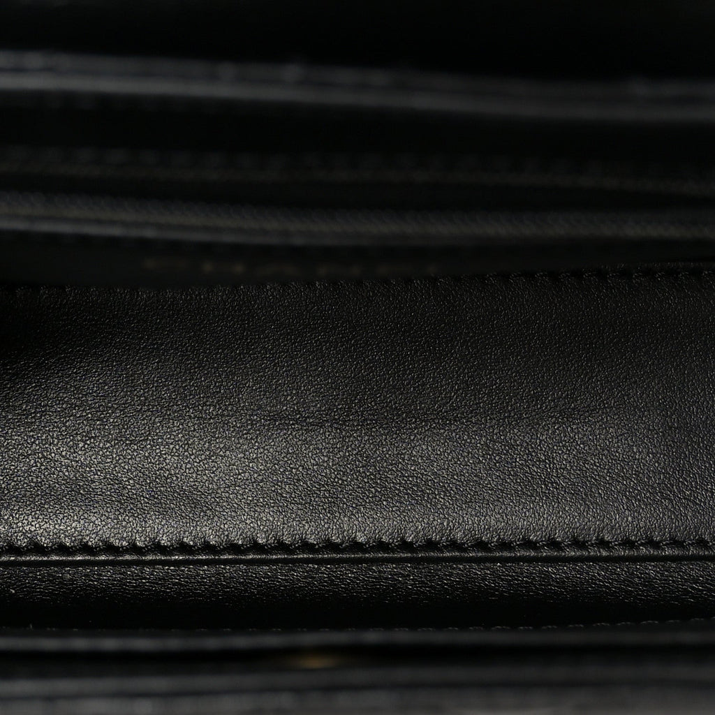 Shiny Aged Calfskin Quilted Nano Kelly Shopper Black