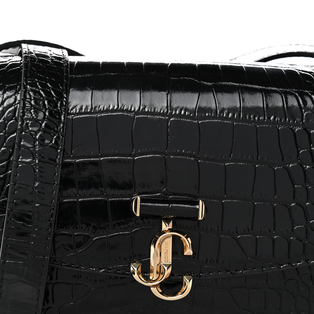 Calfskin Crocodile Embossed JCB Crossbody Bag Black