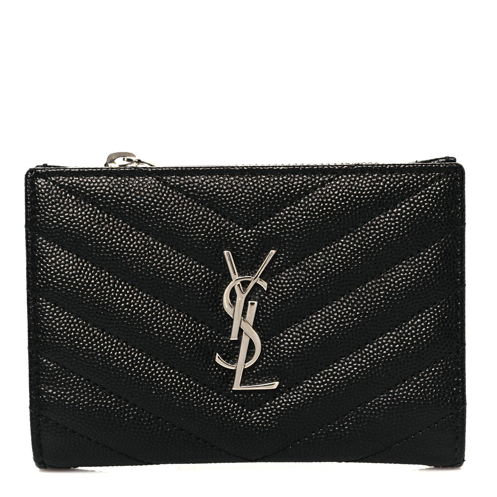 Grain De Poudre Matelasse Chevron Monogram Zipped Two-Part Wallet Black