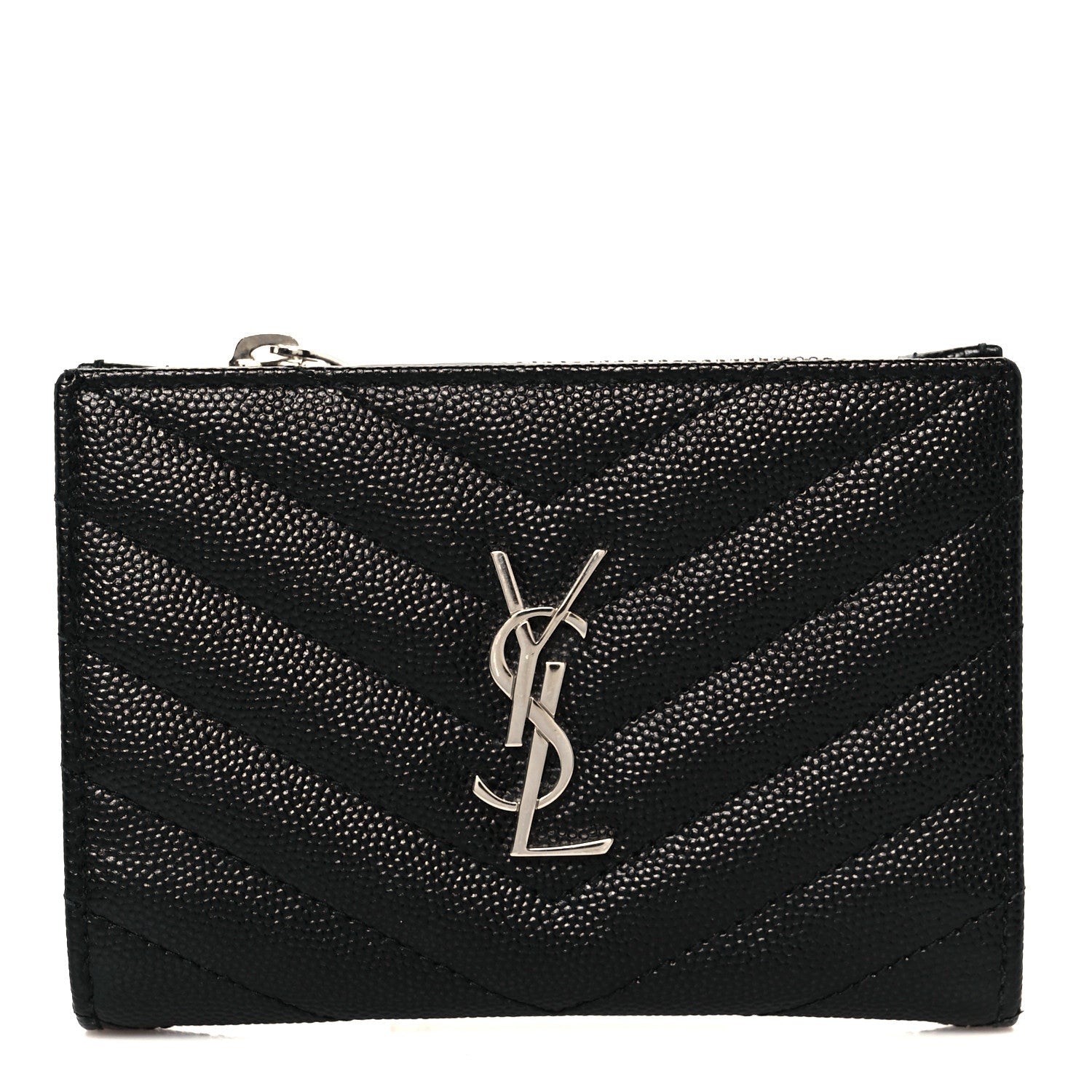 Grain De Poudre Matelasse Chevron Monogram Zipped Two-Part Wallet Black