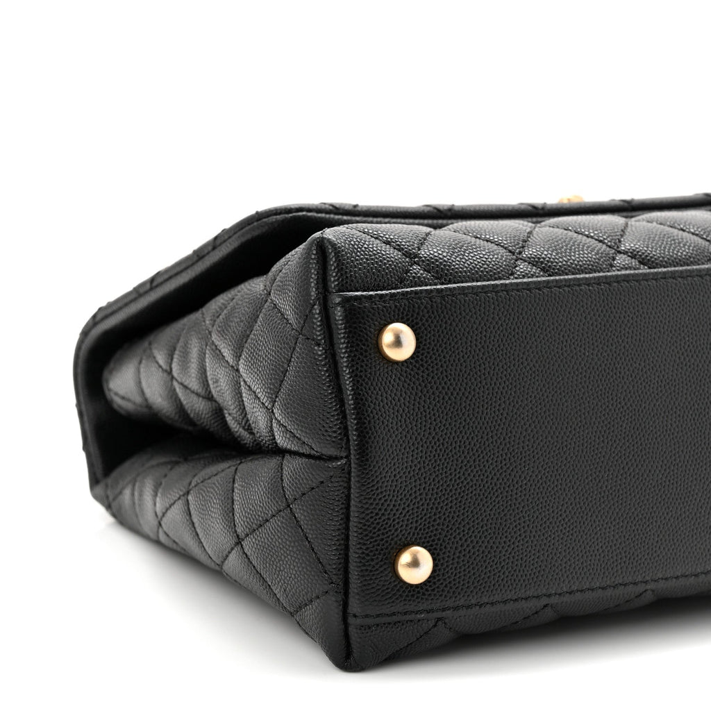 Caviar Lizard Embossed Quilted Small Coco Handle Flap Black