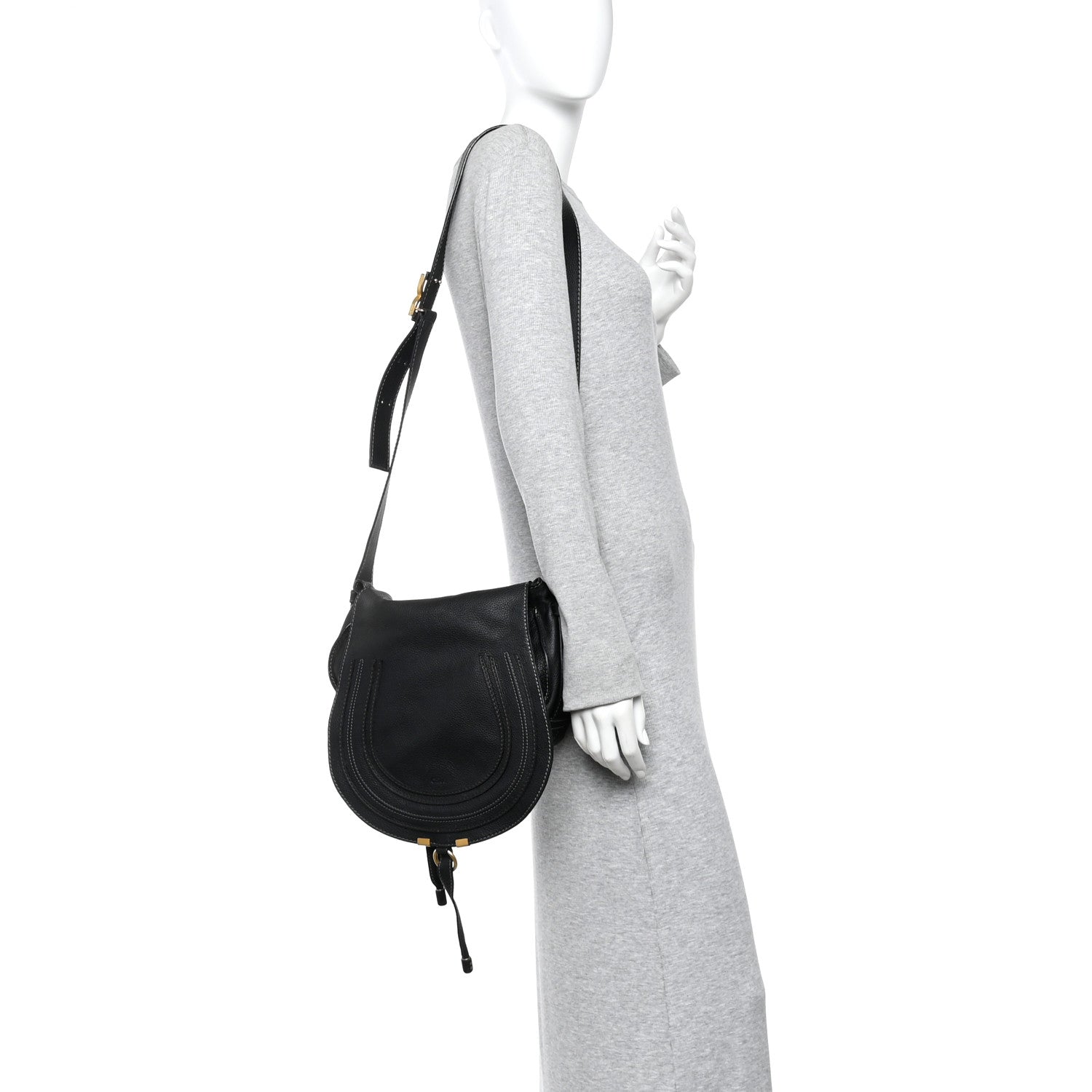 Grained Calfskin Medium Marcie Saddle Bag Black