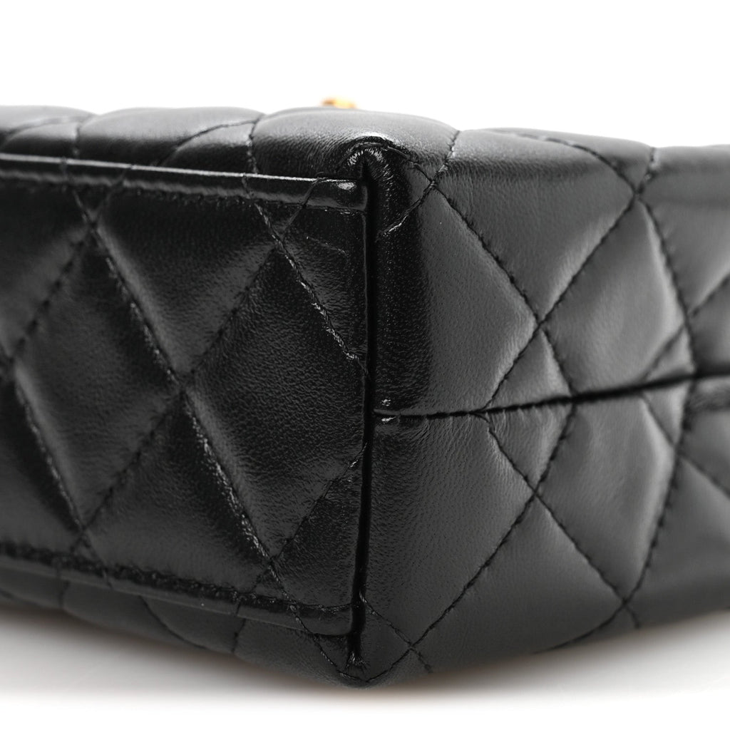 Shiny Aged Calfskin Quilted Nano Kelly Shopper Black
