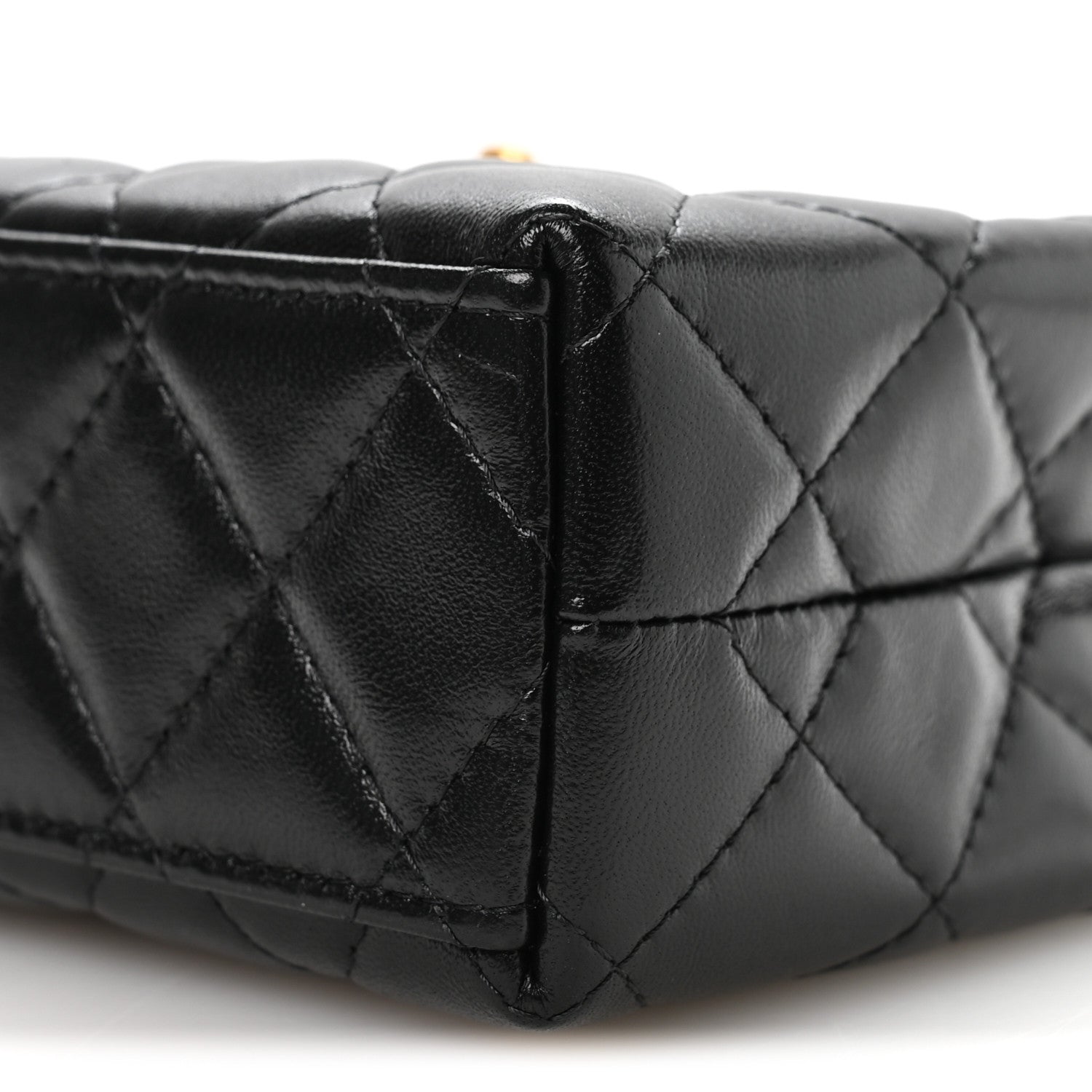 Shiny Aged Calfskin Quilted Nano Kelly Shopper Black