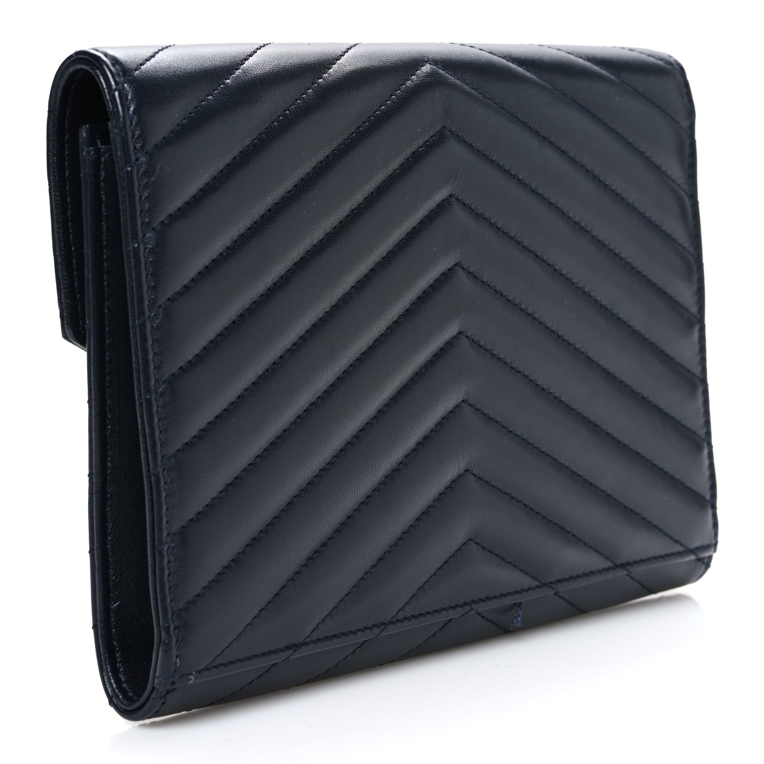 Lambskin Matelasse Chevron Monogram Cassandre Flap Pouch Navy