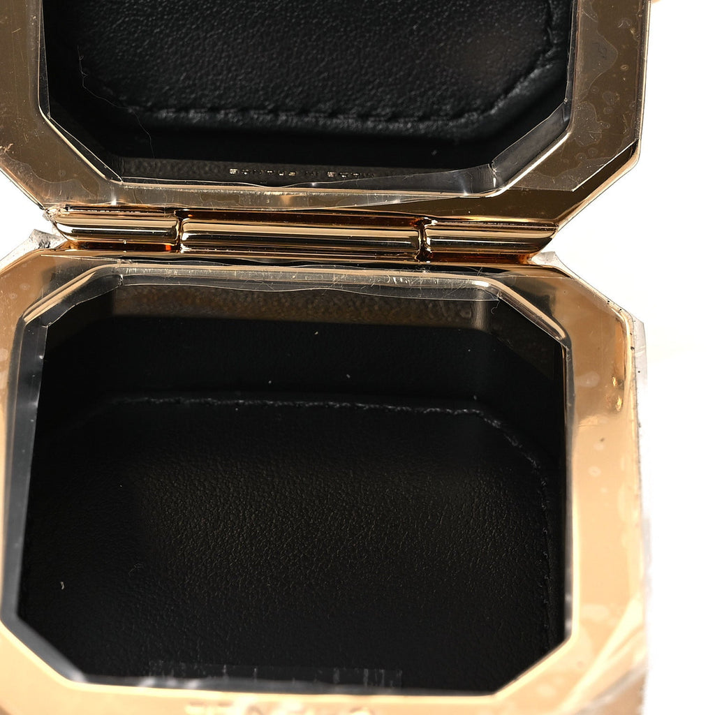 Shiny Crumpled Calfskin Minaudiere Clutch With Chain Black