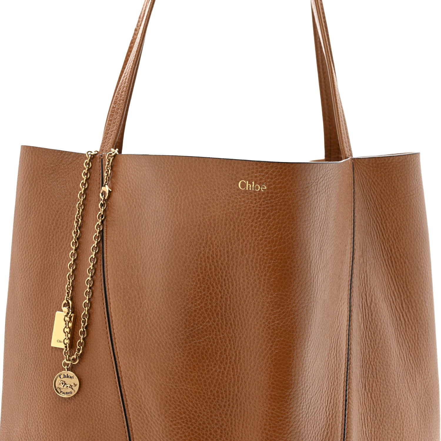 Grained Calfskin Large Spin Tote Clay Brown