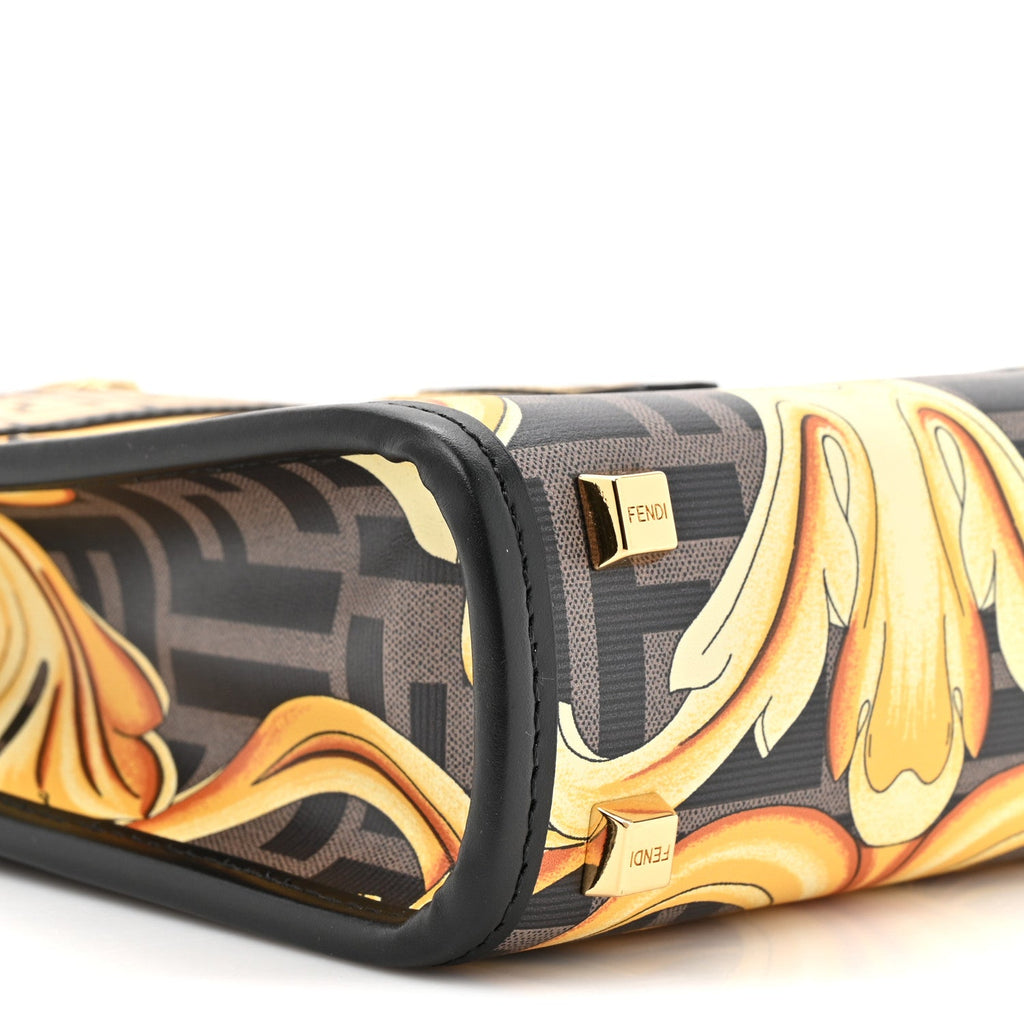 X VERSACE Vitello King Catalan Mirror Plexiglass Fendace FF Baroque Logo Mini Fendi Sunshine Shopper Tote Black Gold