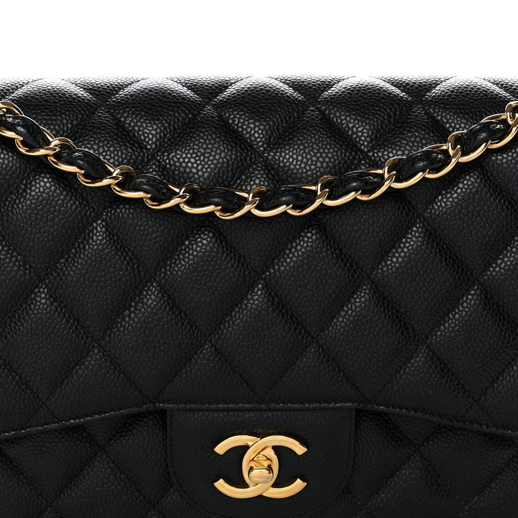 Caviar Quilted Jumbo Double Flap Black
