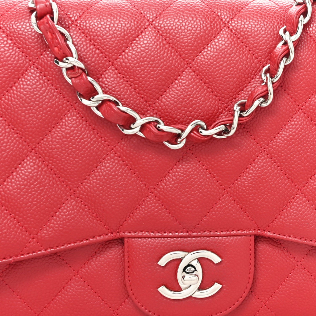 Caviar Quilted Jumbo Single Flap Red