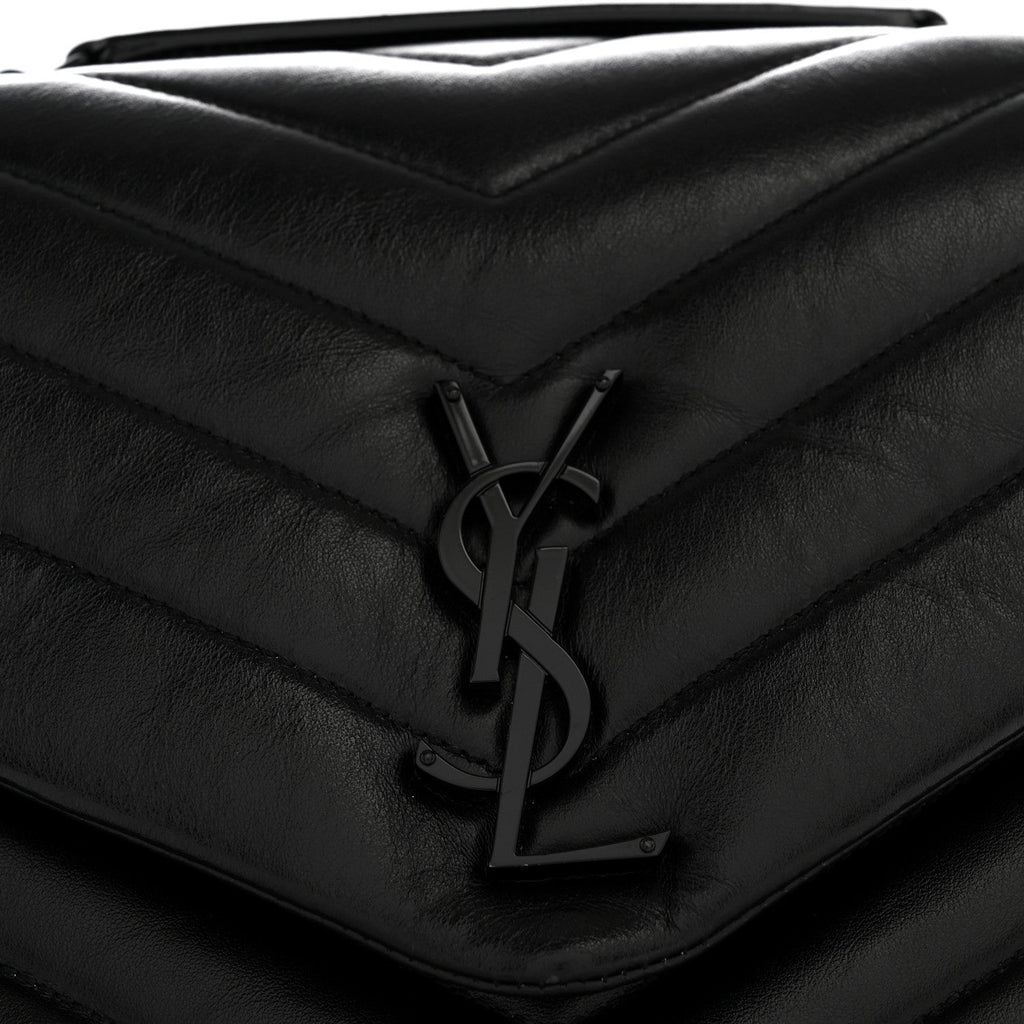 Calfskin Y Quilted Monogram Monochrome Medium Loulou Chain Satchel Black