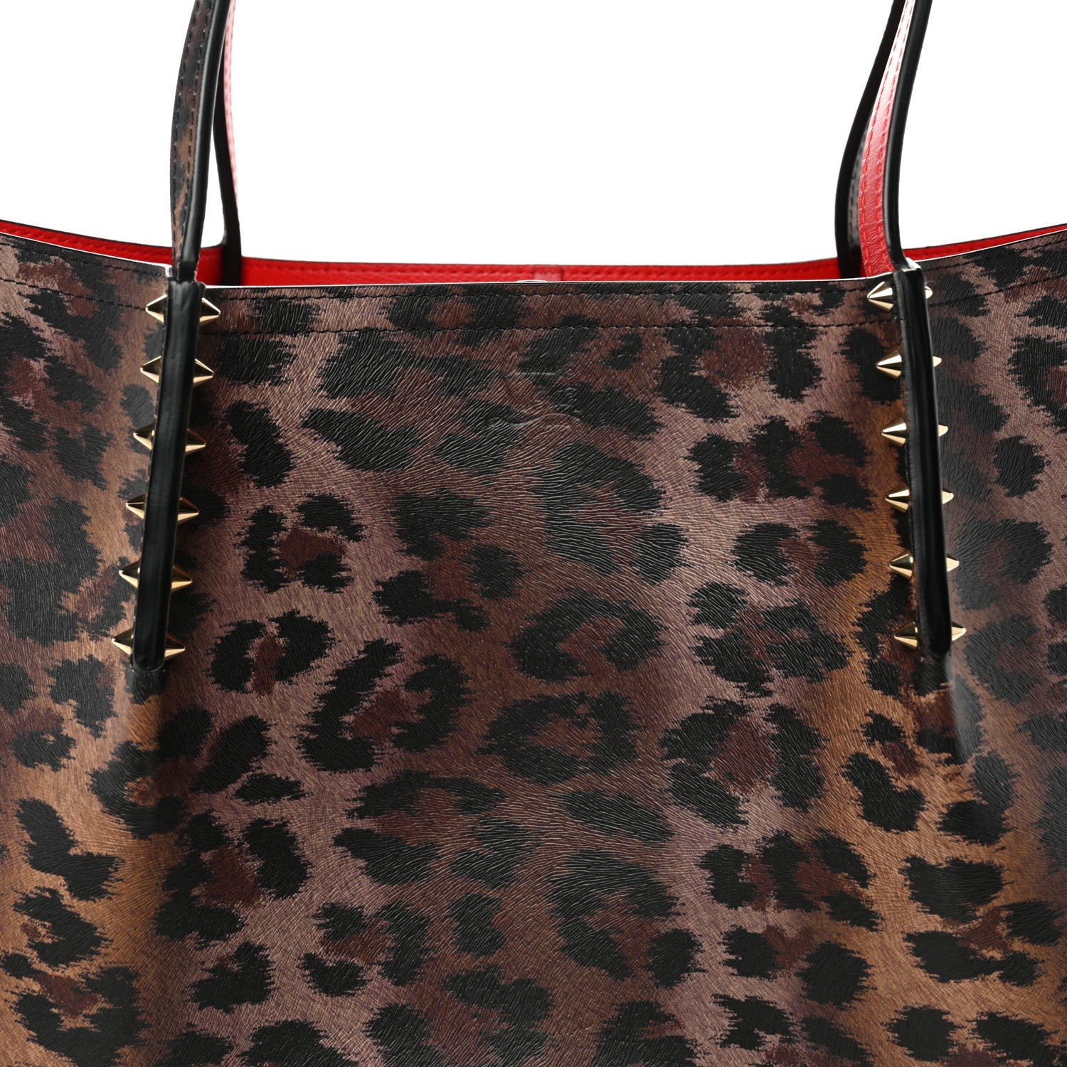 Calfskin Leopard Print Spikes East West Cabata Tote Brown