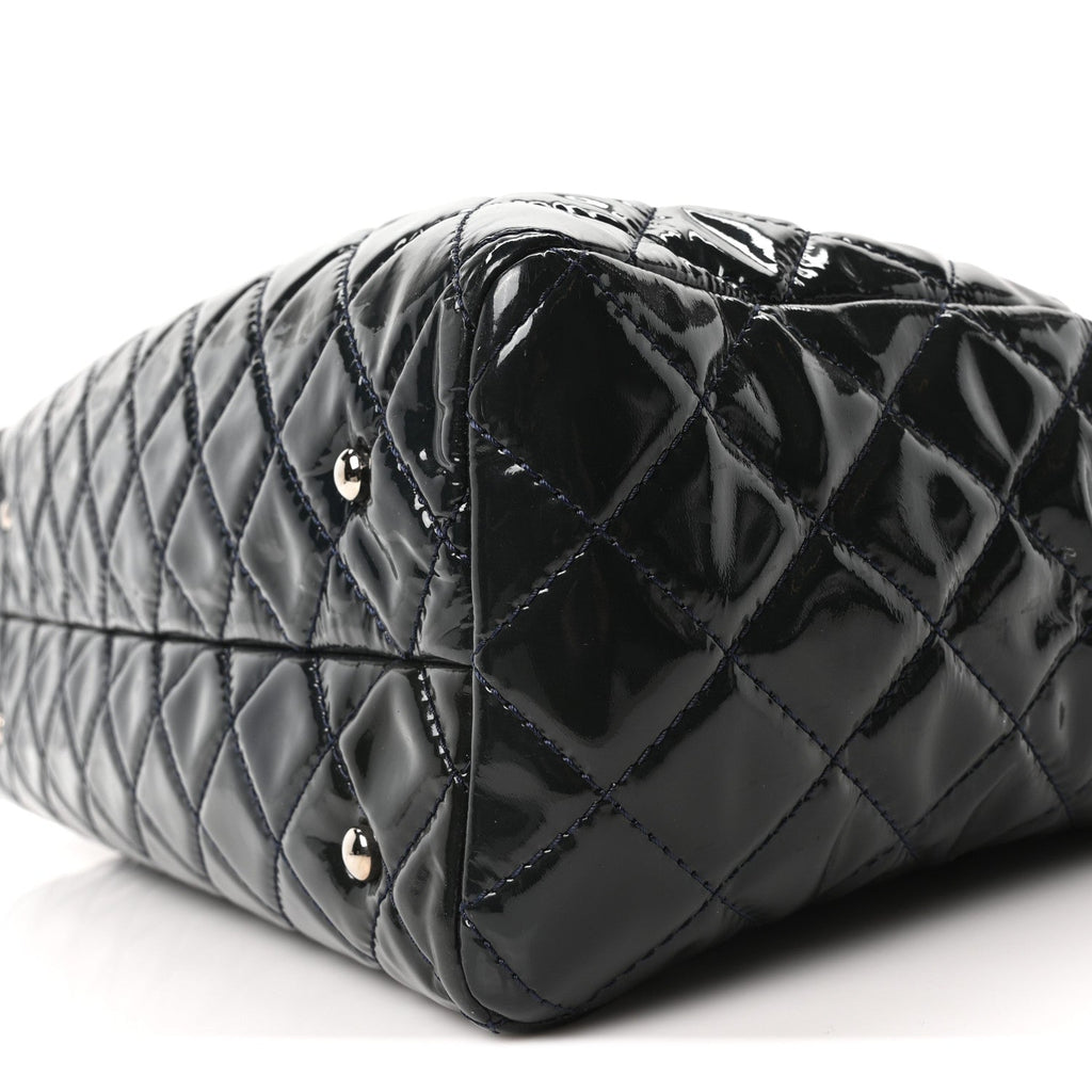 Patent Quilted Large Coco Shine Shopping Tote Navy