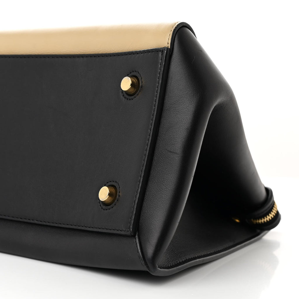 Smooth Calfskin Medium Bi-Color Edge Shoulder Bag Black Beige
