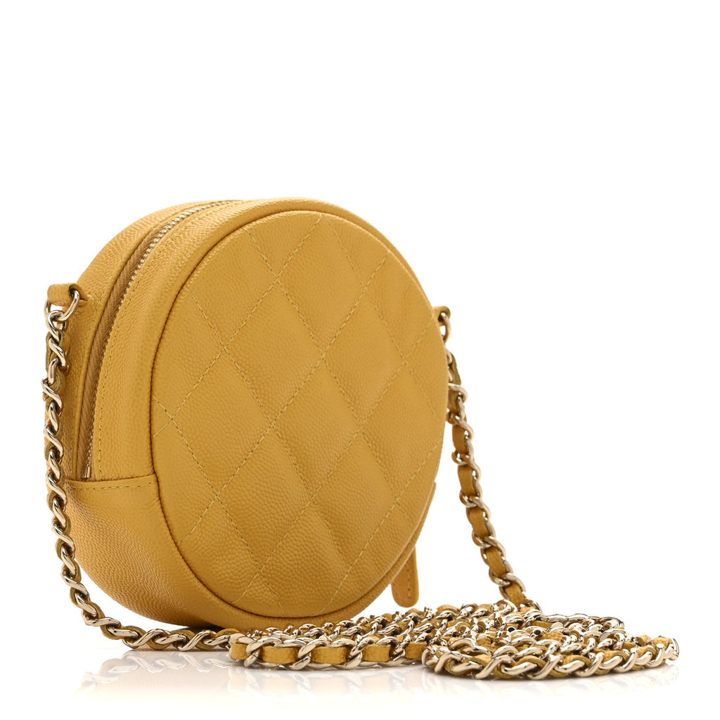 Caviar Quilted Round Clutch With Chain Yellow