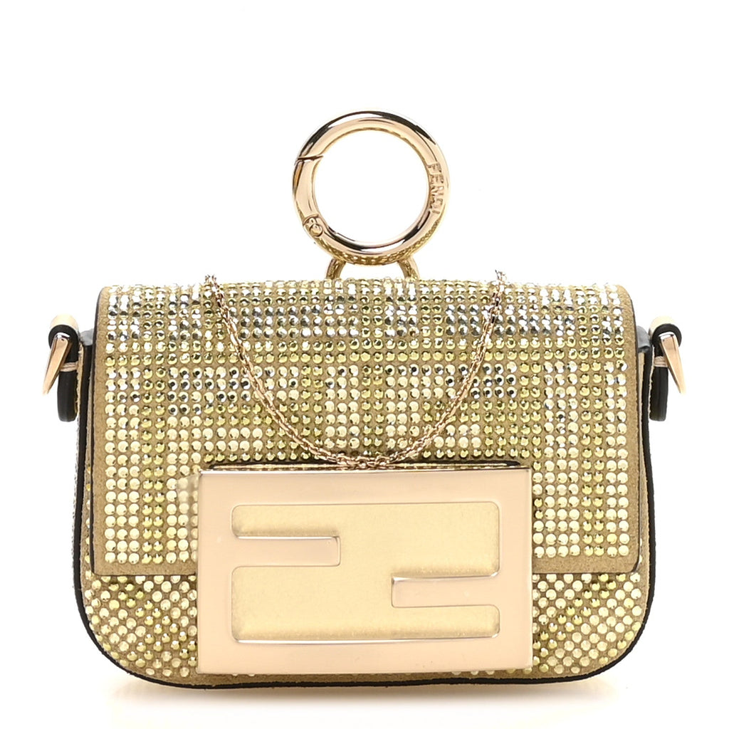 Crystal Vitello Laminato FF Nano Maxi Buckle Baguette Charm Light Gold
