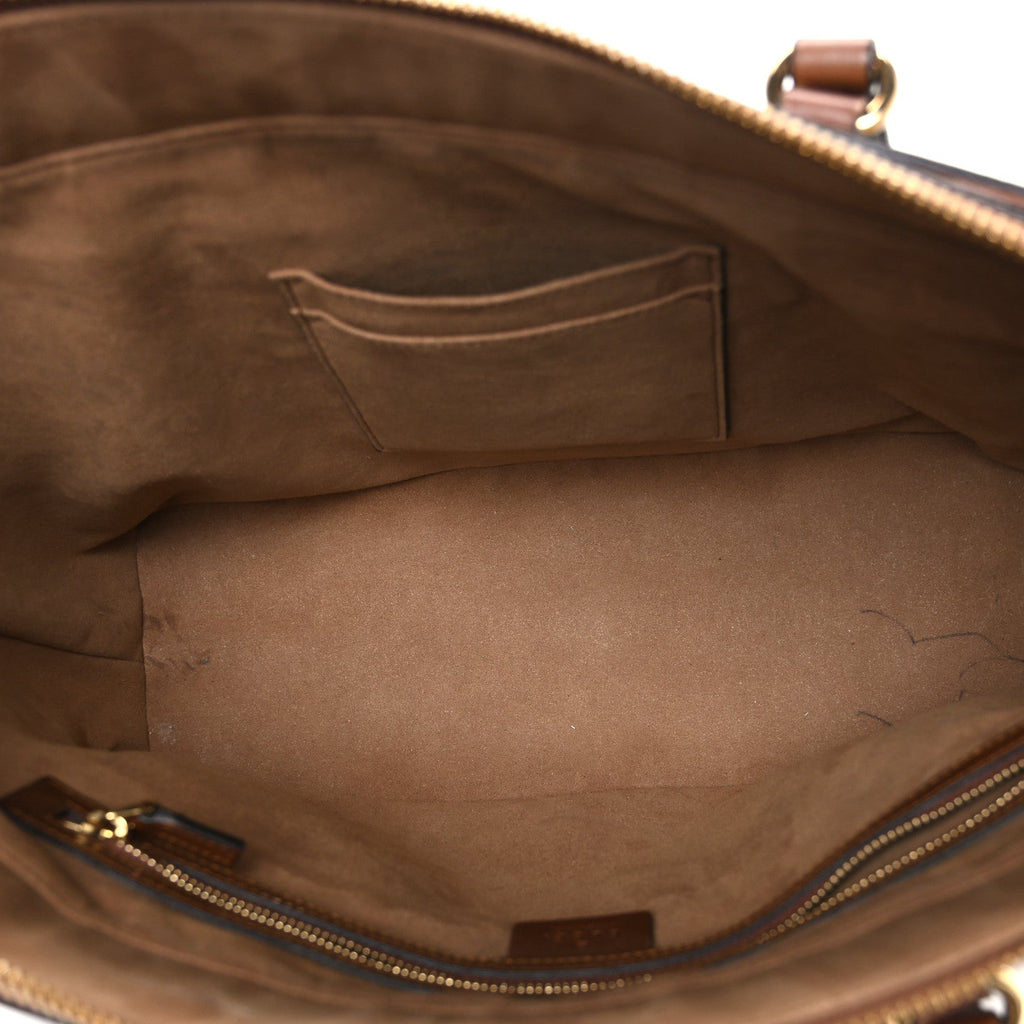 GG Supreme Monogram Medium Zippered Bucket Tote Beige Tuscany