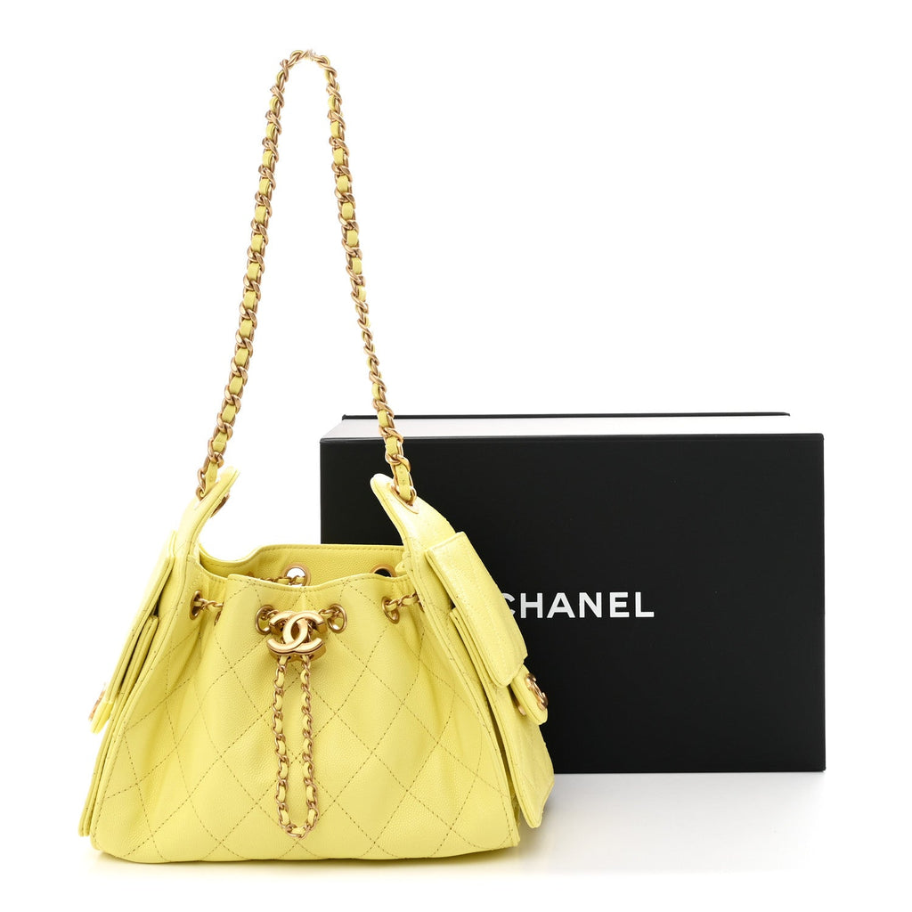 Caviar Quilted Mini Chanel 25 Handbag Light Yellow