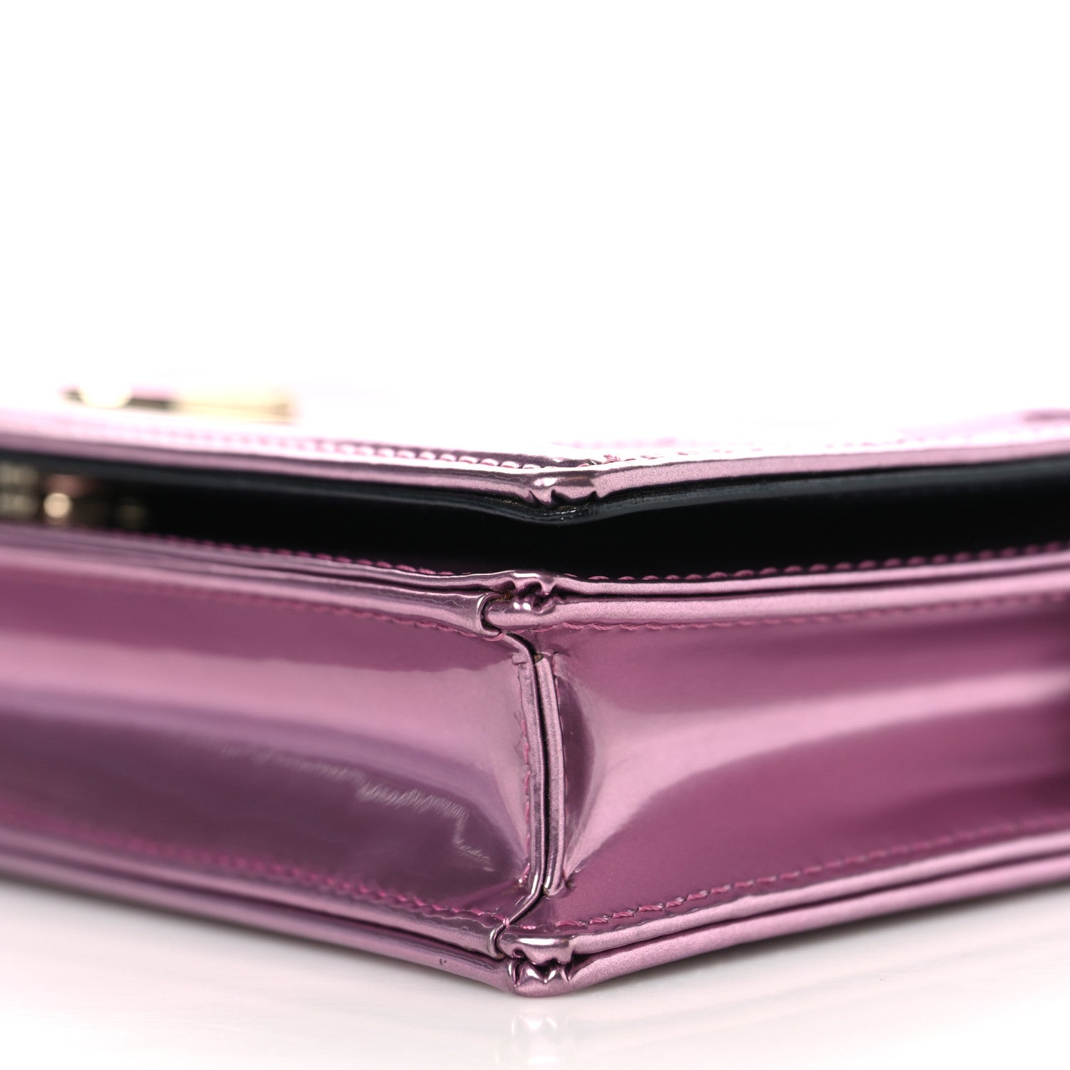 Metallic Patent Micro-Cannage Diorama Wallet on Chain Pouch Pink