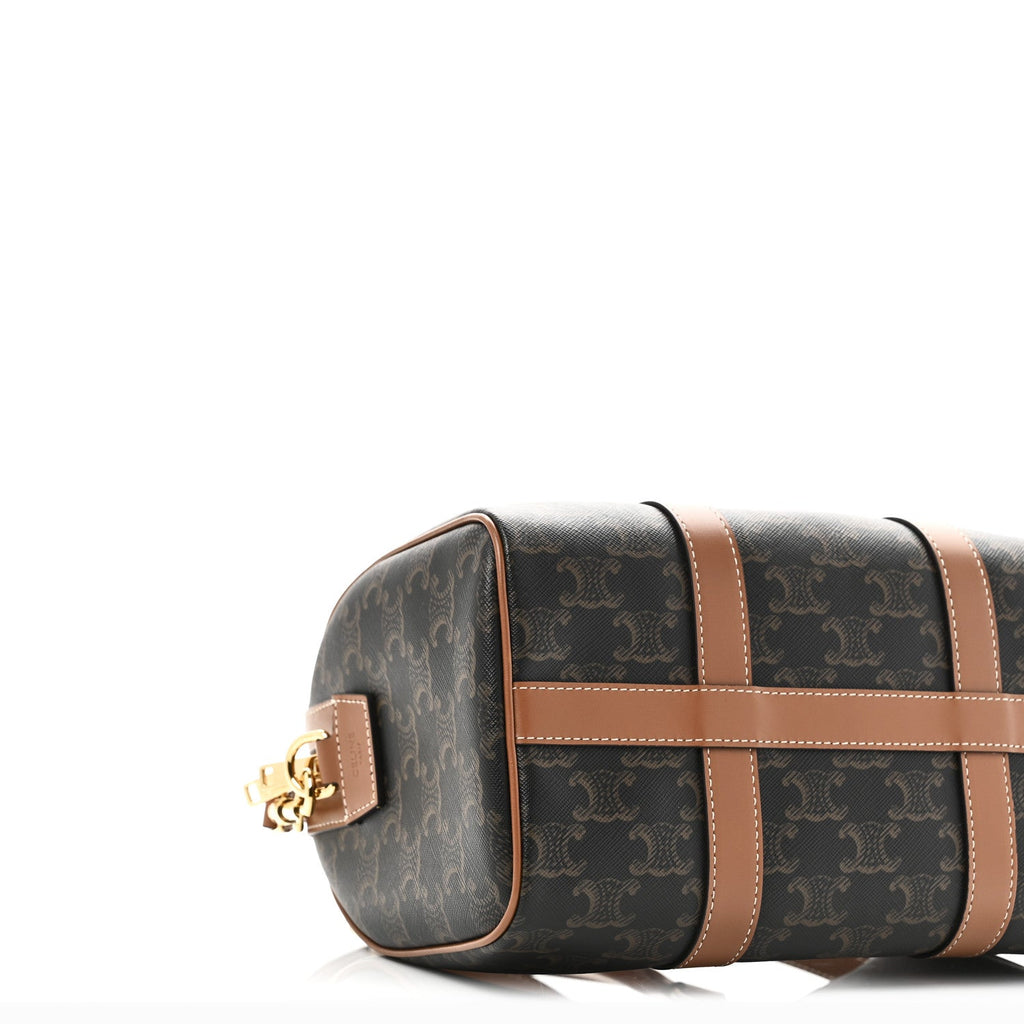 Triomphe Canvas Calfskin Medium Boston Bag Tan
