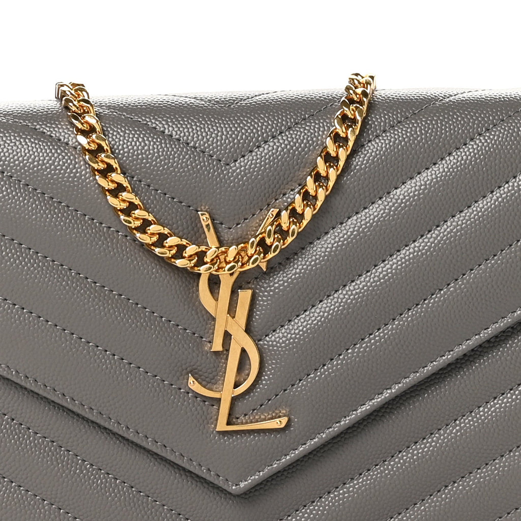 Grain De Poudre Matelasse Chevron Monogram Chain Wallet Fog