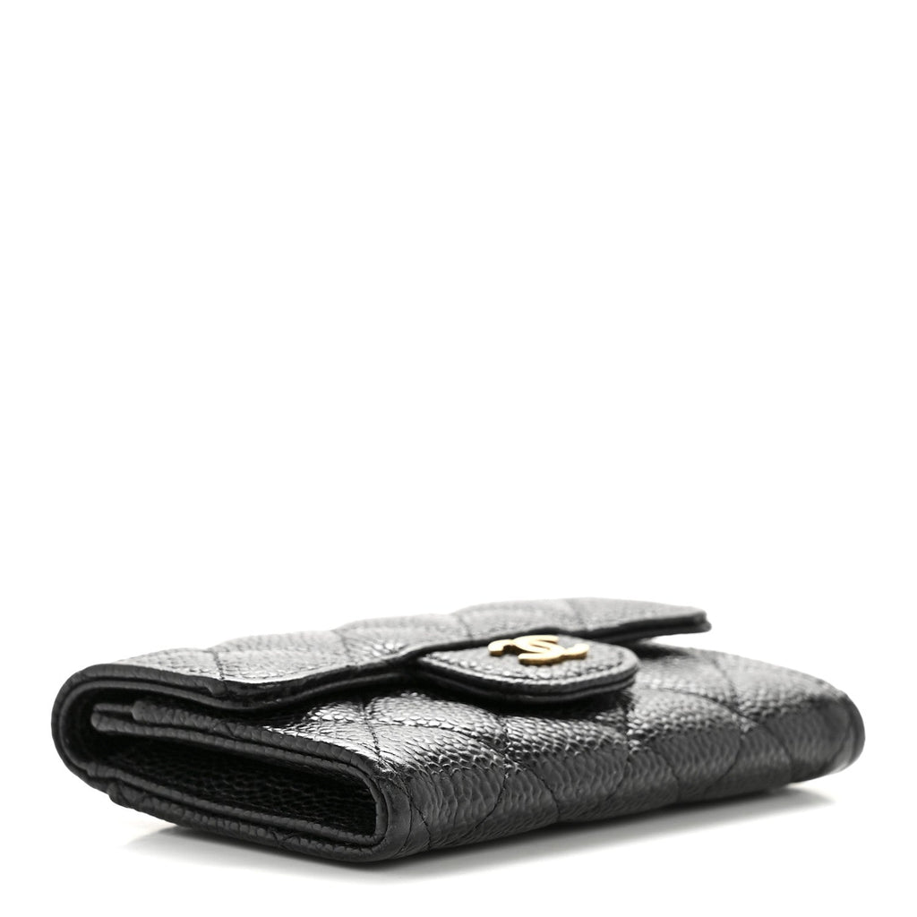 Caviar Quilted Flap  Holder Wallet Black