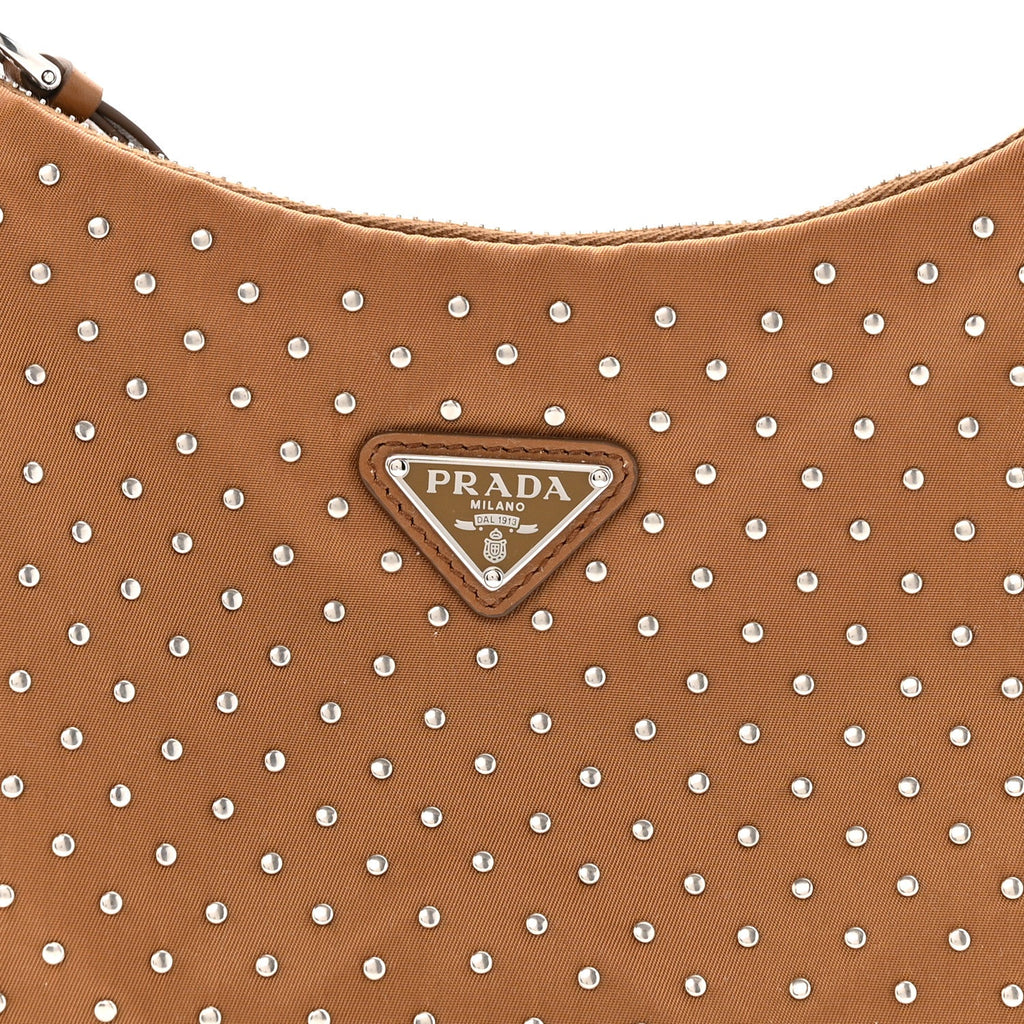 Tessuto Nylon Studded Mini Re-Edition Bag Brandy