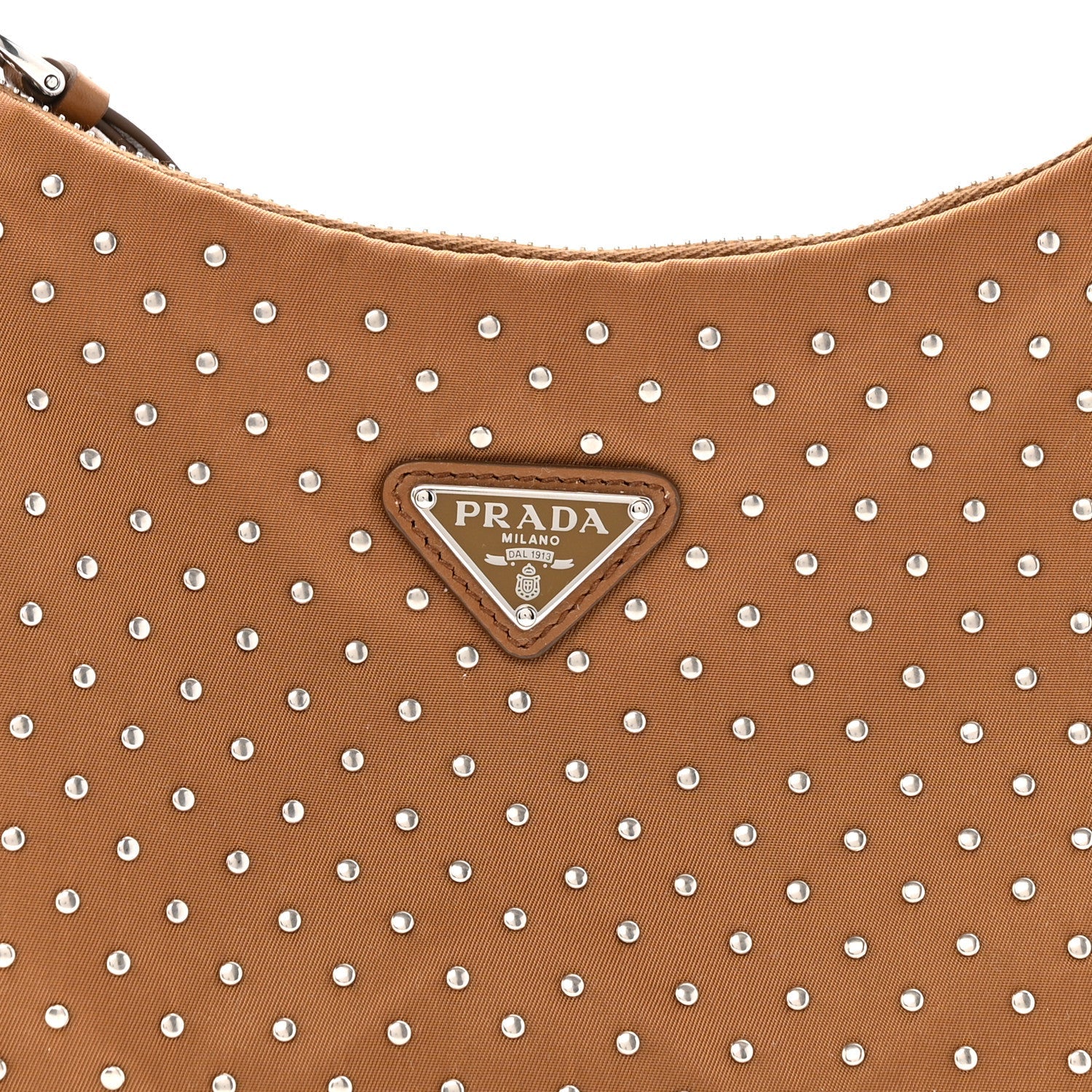 Tessuto Nylon Studded Mini Re-Edition Bag Brandy