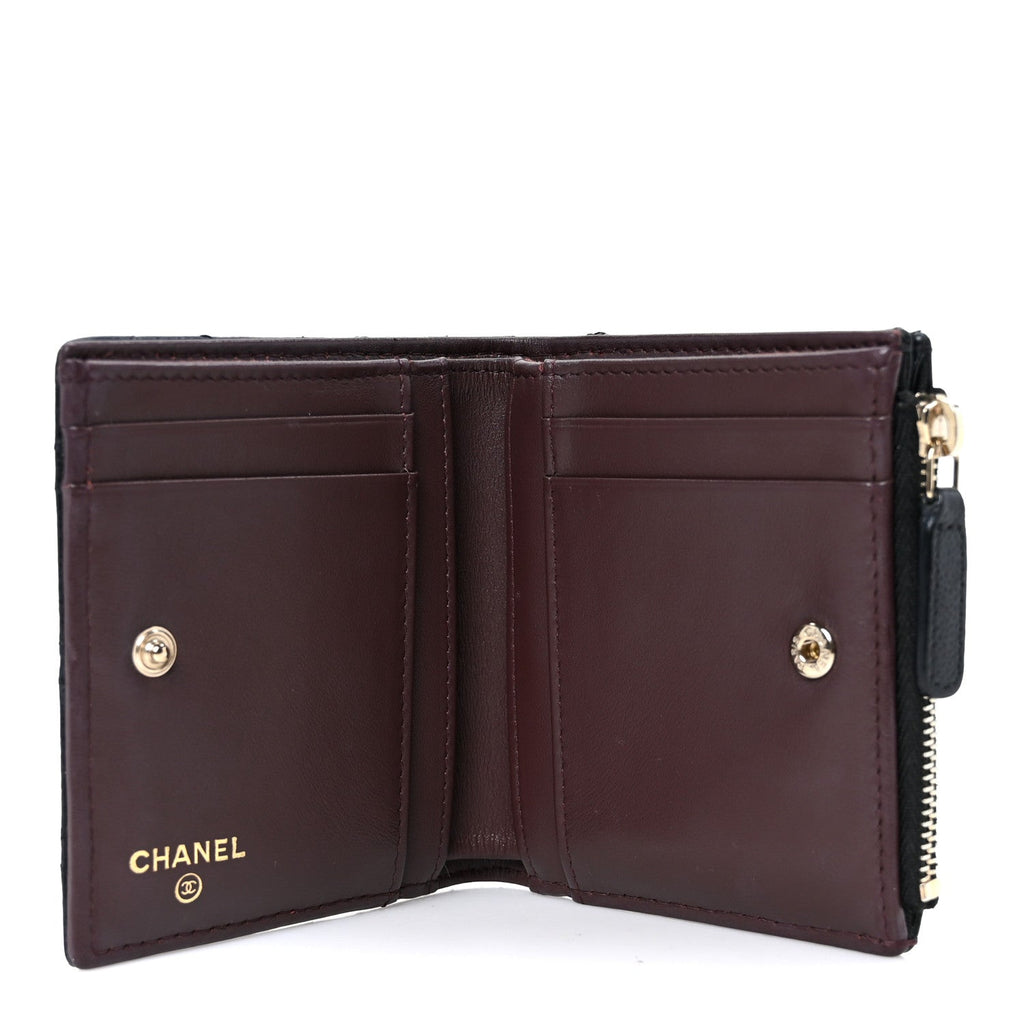 Caviar Quilted CC Zip Compact Wallet Black