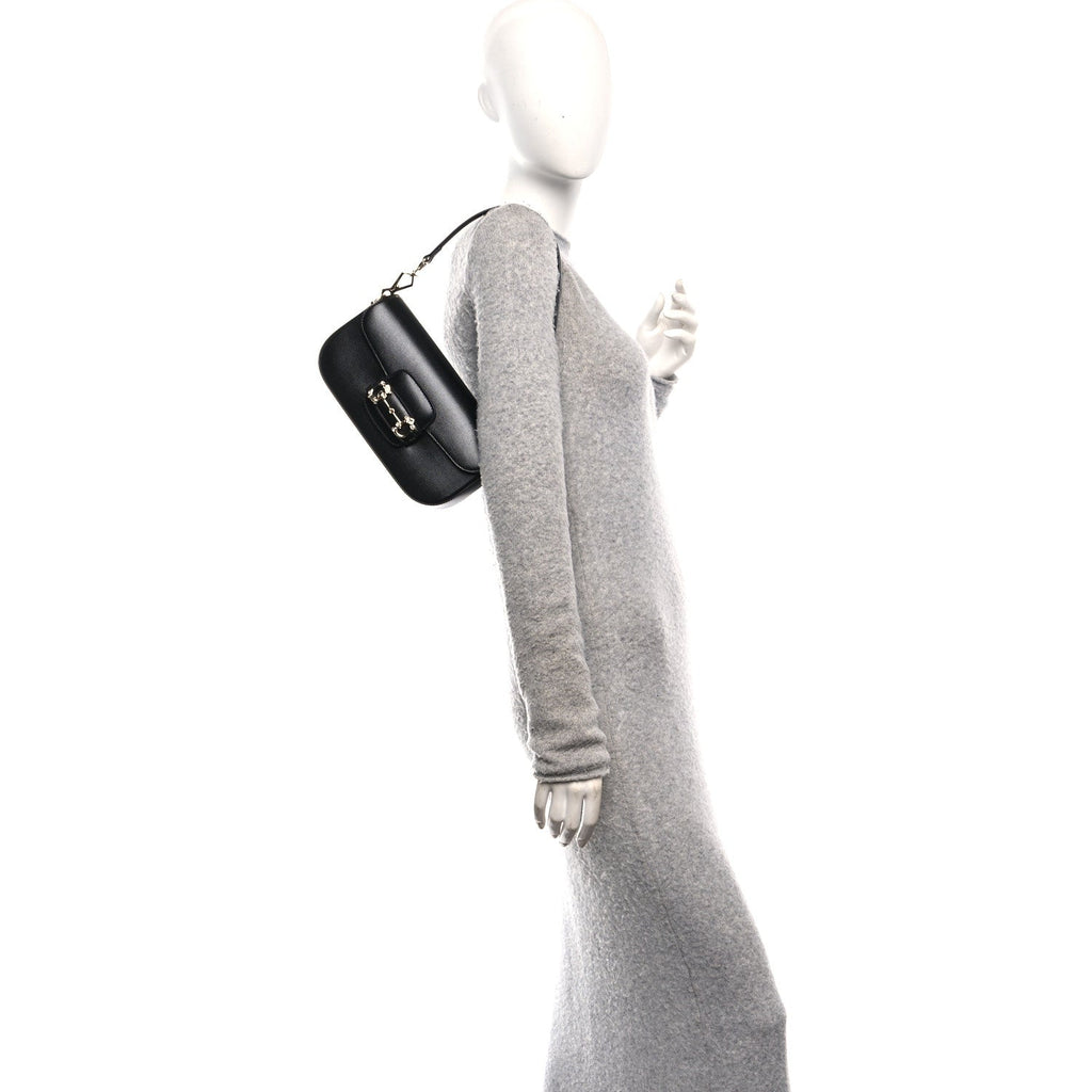 Azalea Calfskin Crystal Small Horsebit 1955 Bag Black