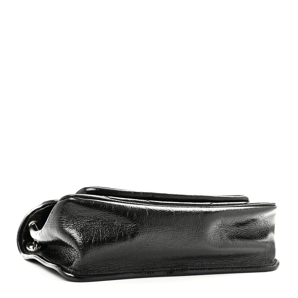 Crinkled Calfskin Matelasse Monogram Medium Niki Chain Satchel Black