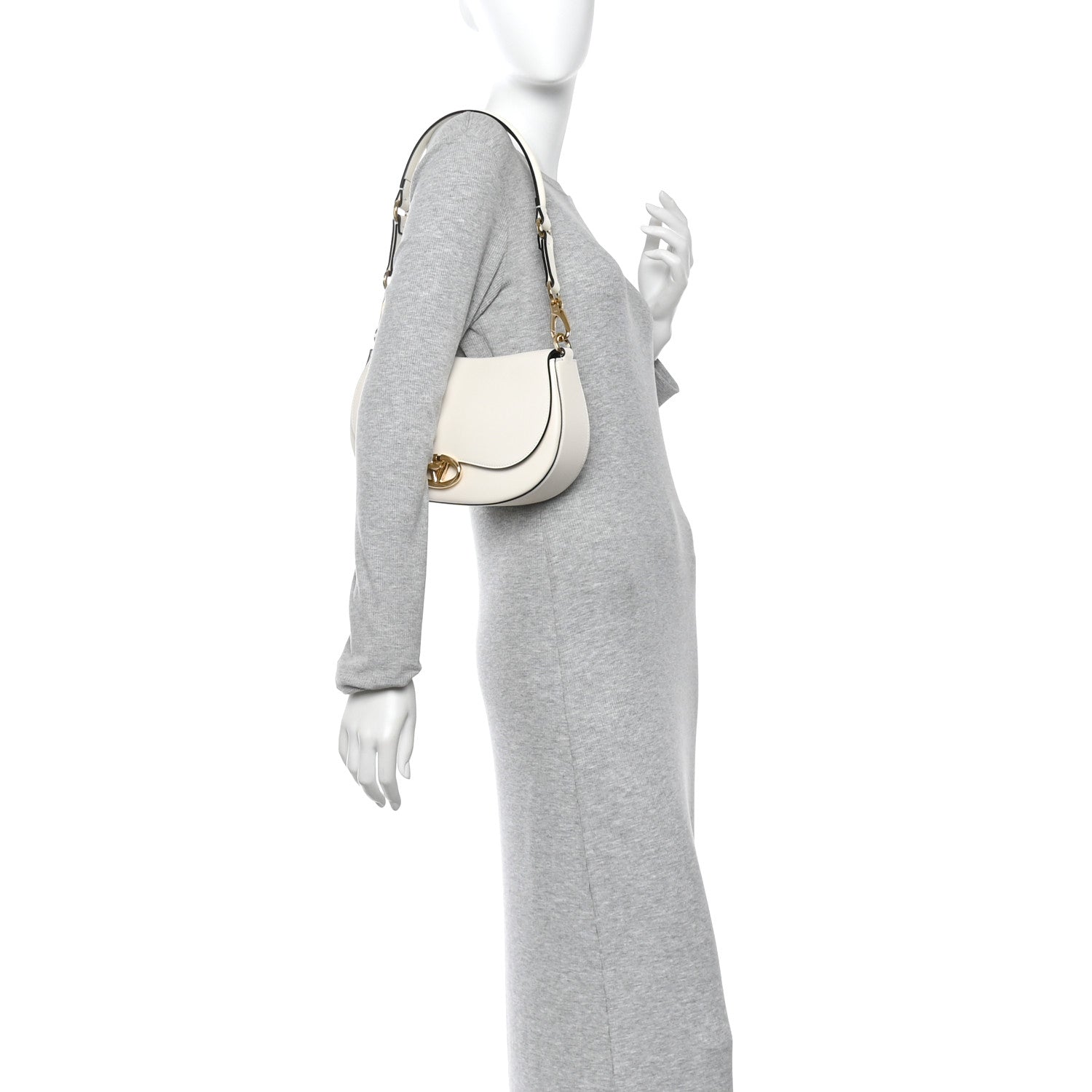 Calfskin Ohval Foldover Shoulder Bag White