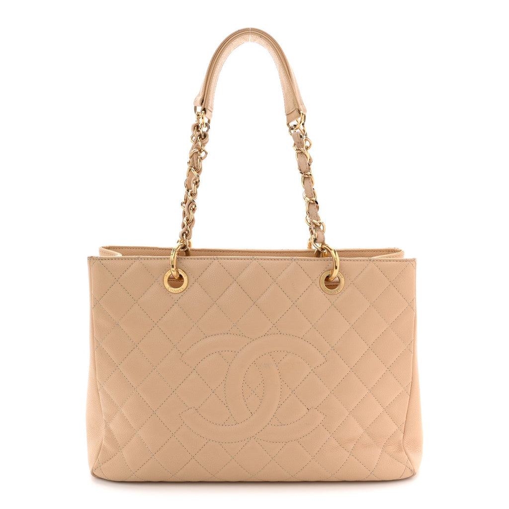 Caviar Quilted Grand Shopping Tote GST Beige Clair