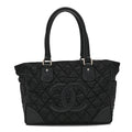 Nylon Calfskin Quilted CC Paris New York Tote Bag Black