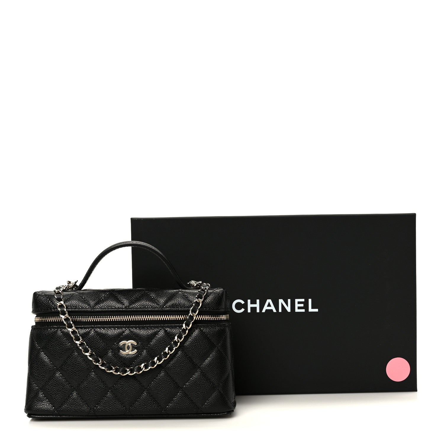 Caviar Quilted Top Handle Slim Vanity With Chain Black
