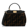 Shearling Nappa Macro FF 1974 Mini Peekaboo Iconic Satchel Tobacco Black