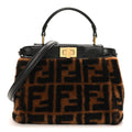 Shearling Nappa Macro FF 1974 Mini Peekaboo Iconic Satchel Tobacco Black