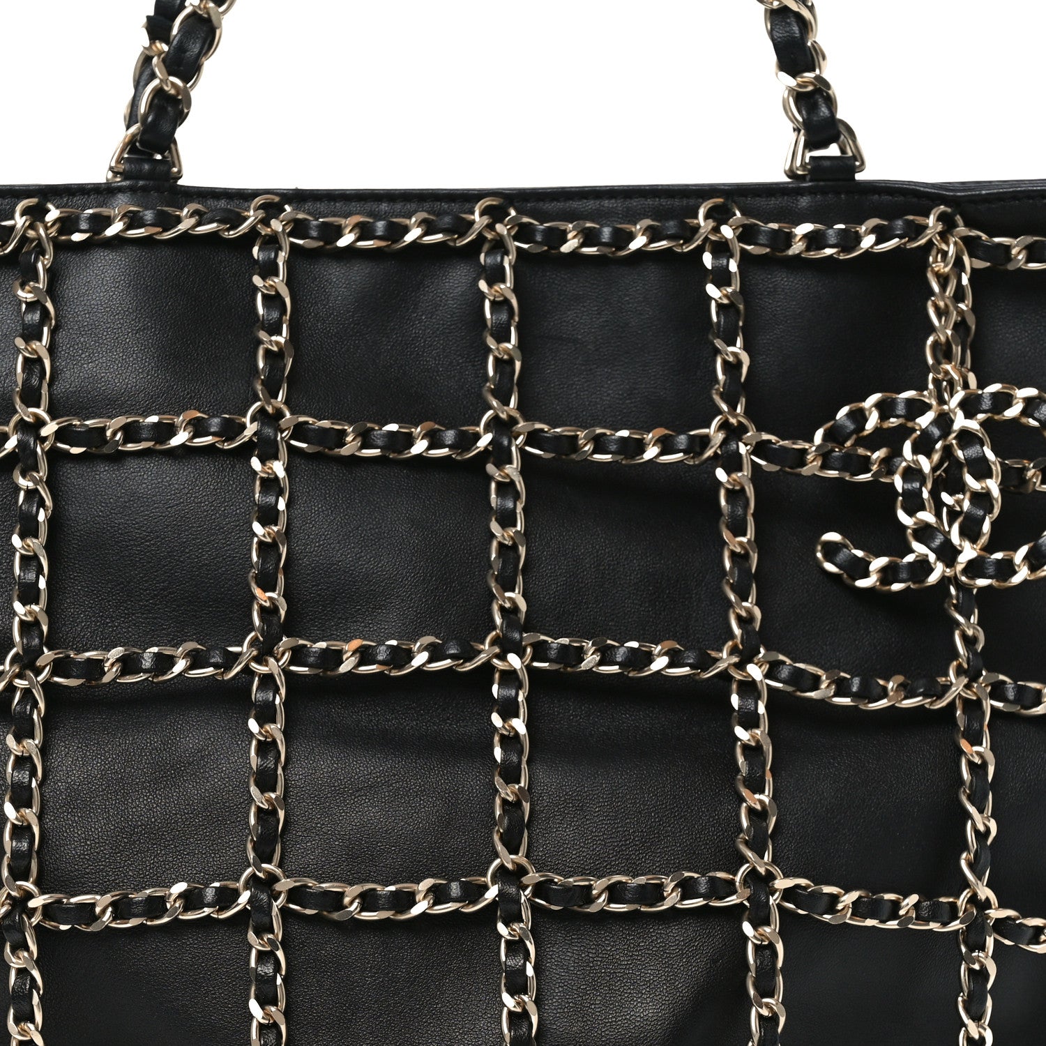 Lambskin Large Shopping Chain Tote Black