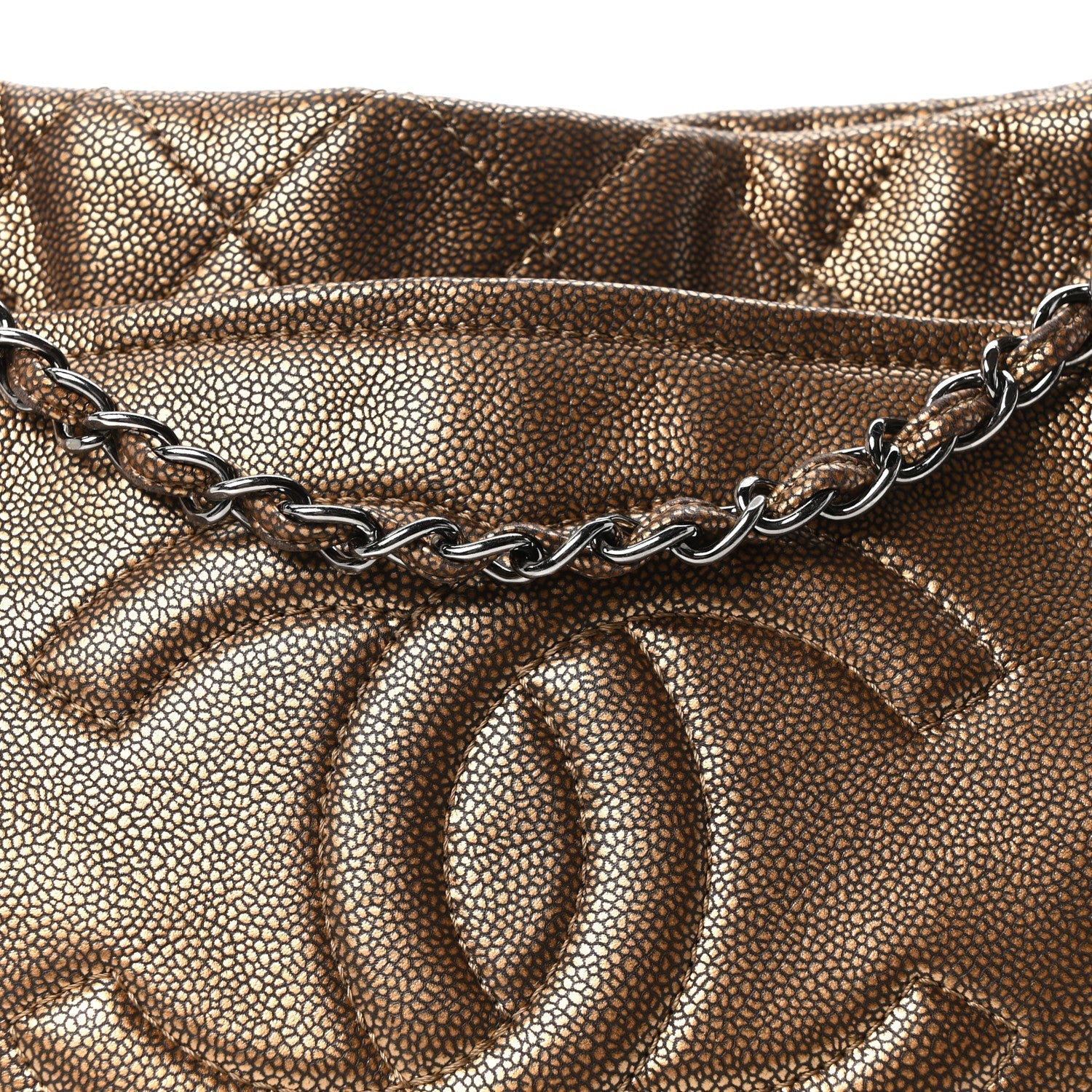 Metallic Caviar Quilted Large Timeless CC Soft Tote Bronze