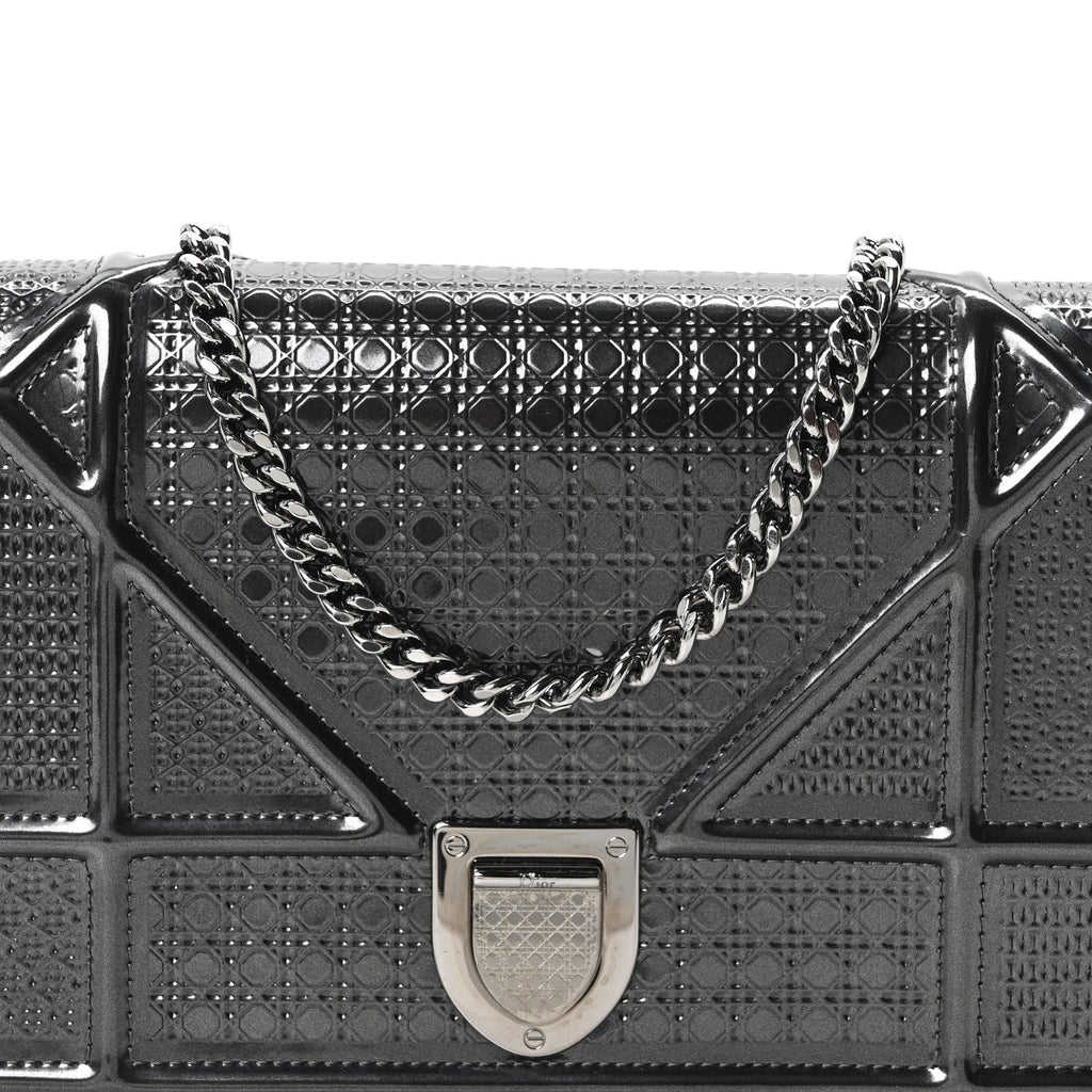 Metallic Patent Micro-Cannage Diorama Wallet on Chain Pouch Onyx Black