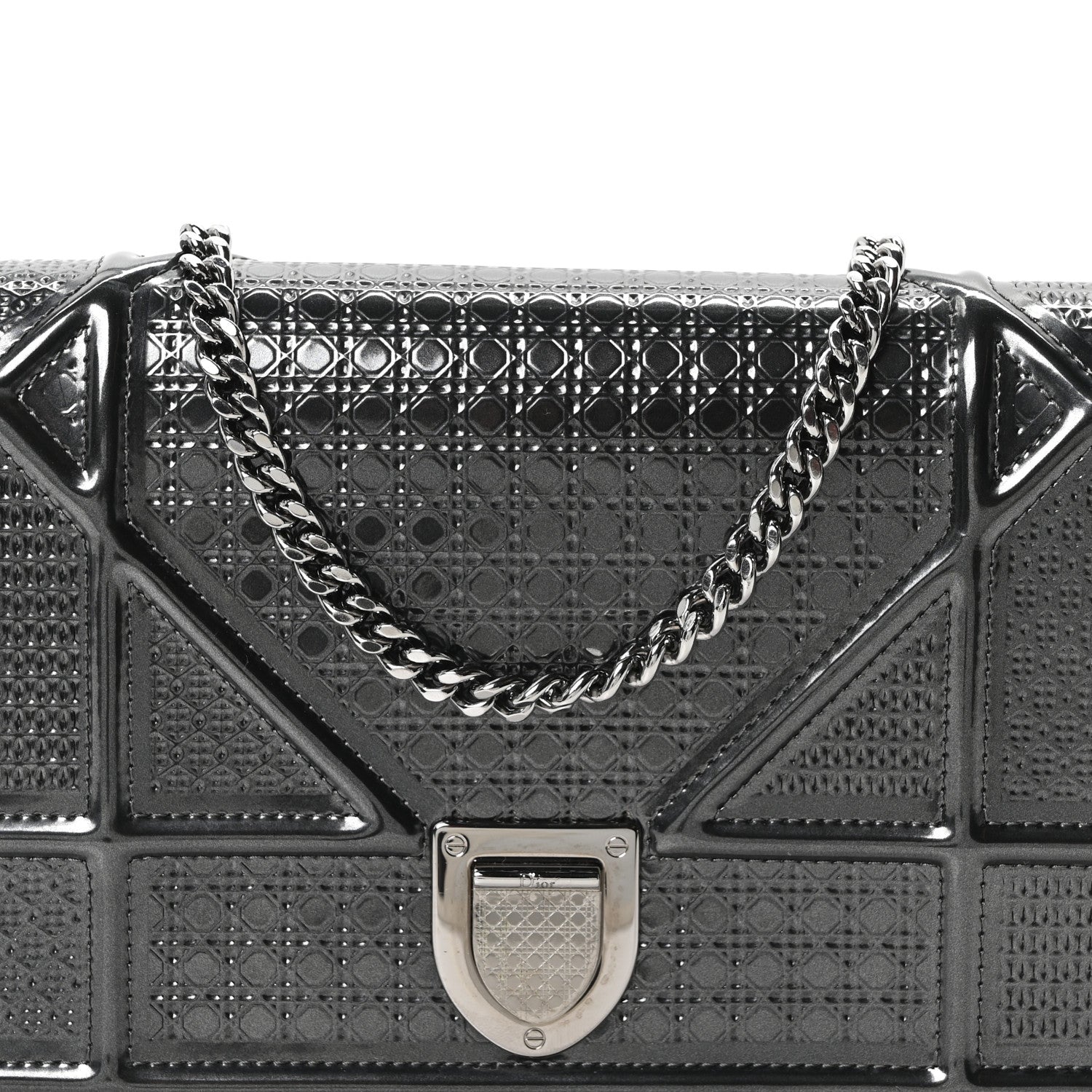 Metallic Patent Micro-Cannage Diorama Wallet on Chain Pouch Onyx Black