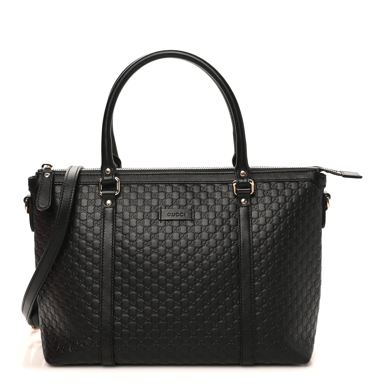 Soft Microguccissima Small Zippered Satchel Black